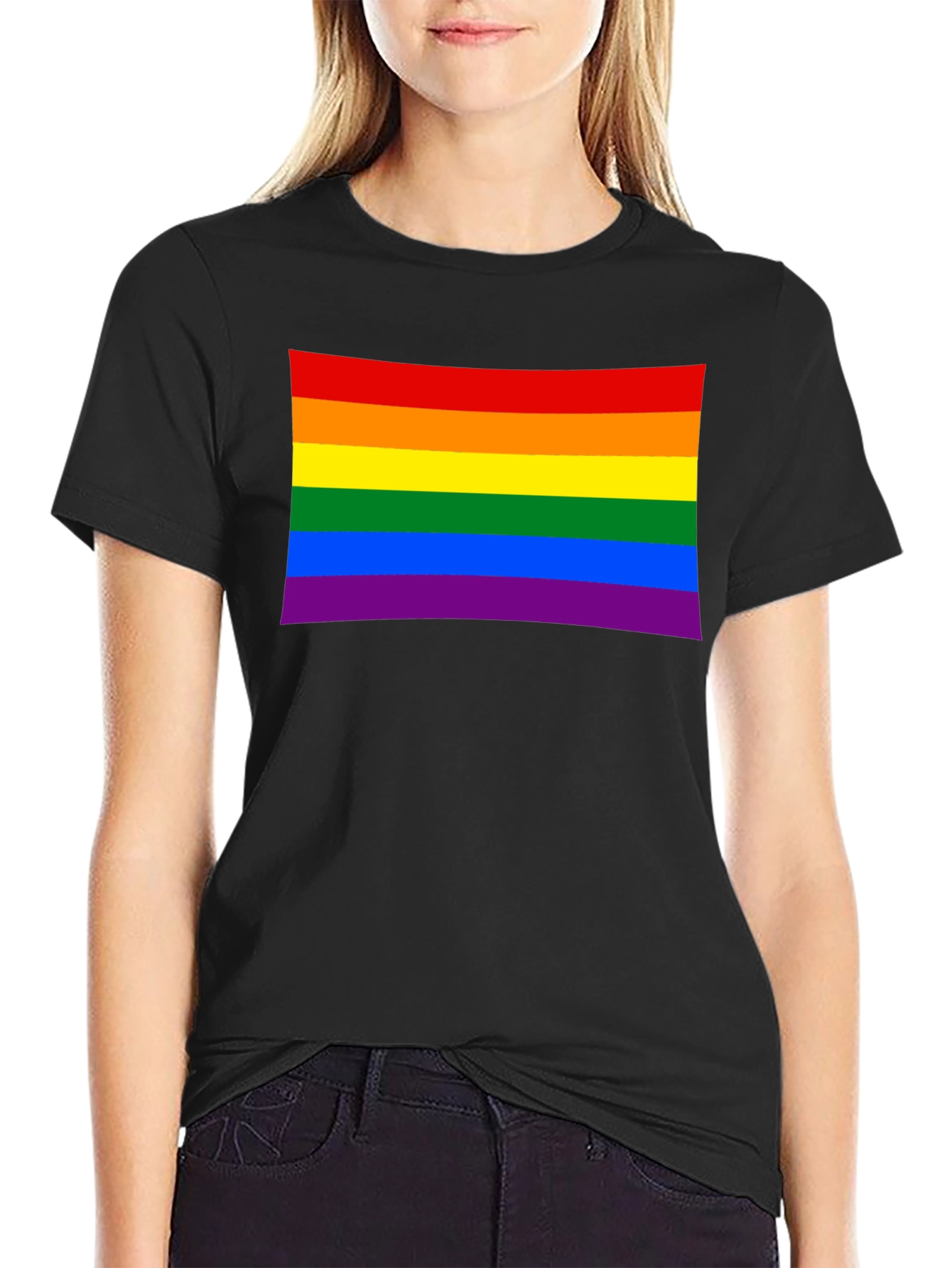 Pride Flag Graphic Tee - Black Cotton Blend