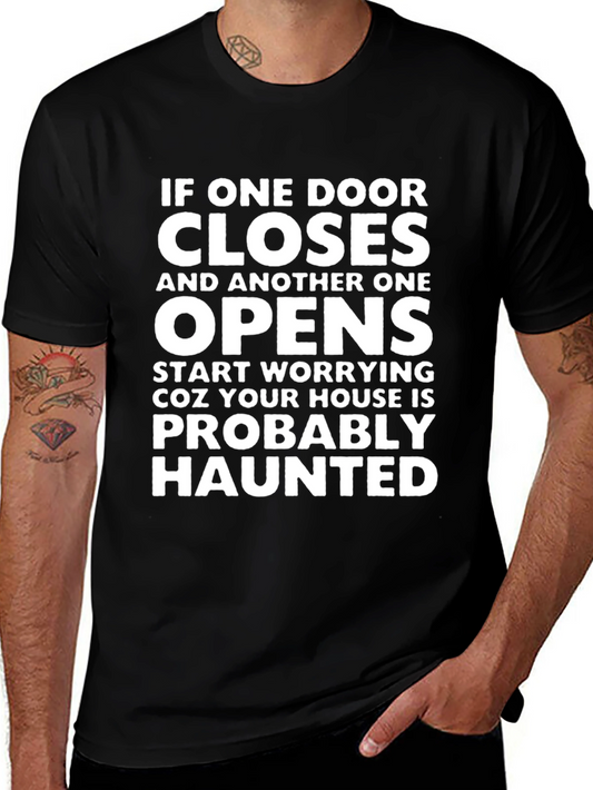 Humorous Haunted House Graphic Tee - Novelty T-Shirt