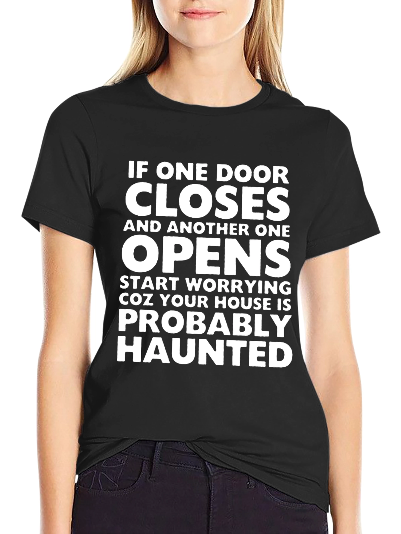 Humorous Haunted House Graphic Tee - Novelty T-Shirt