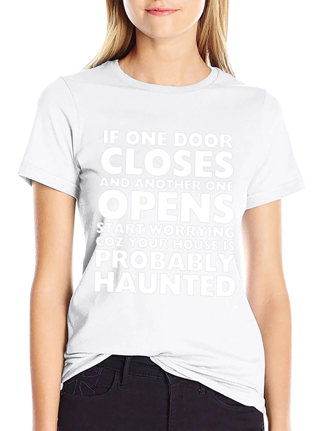 Humorous Haunted House Graphic Tee - Novelty T-Shirt