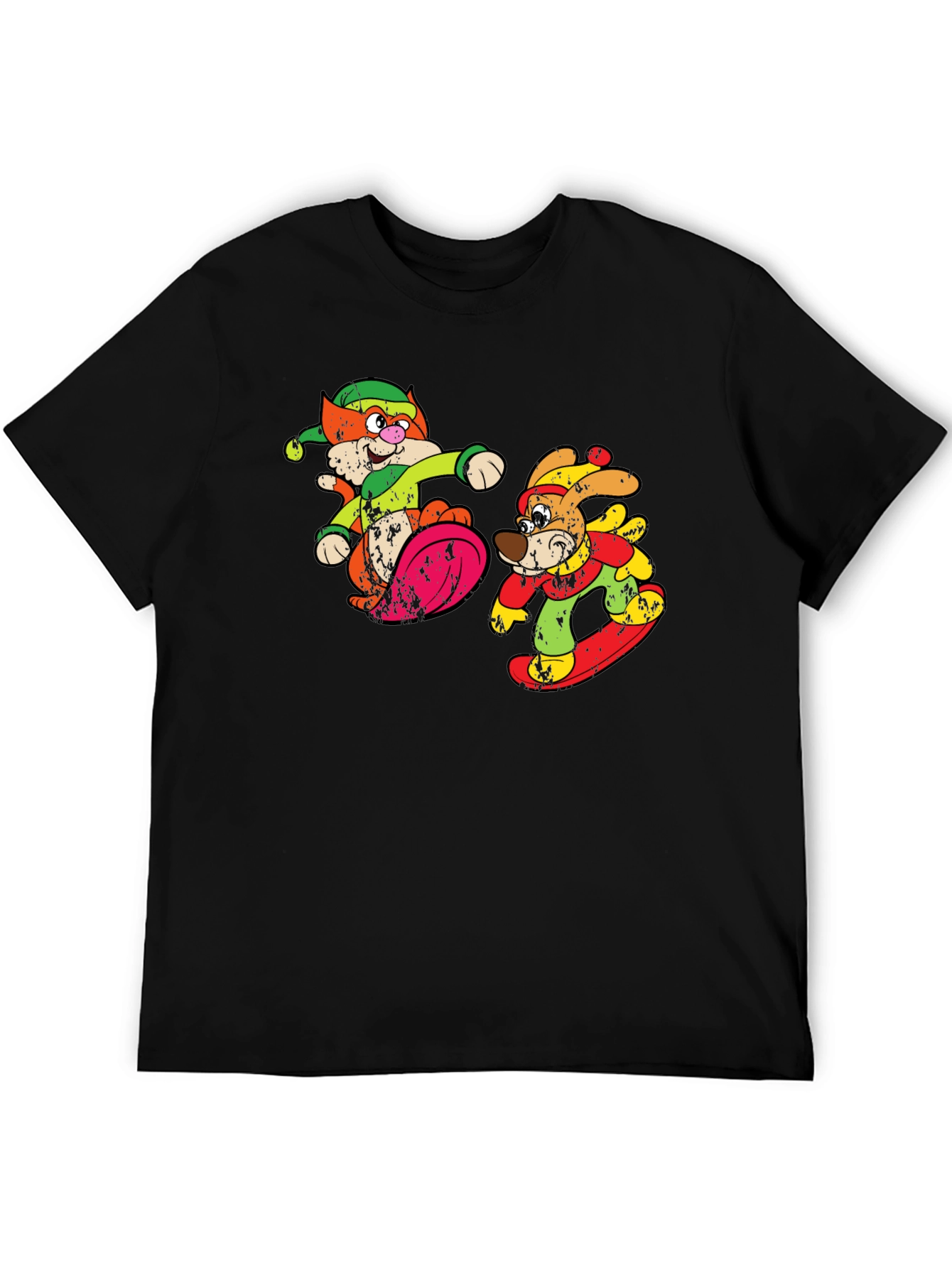 Cartoon Skiing Cat and Dog Graphic Tee