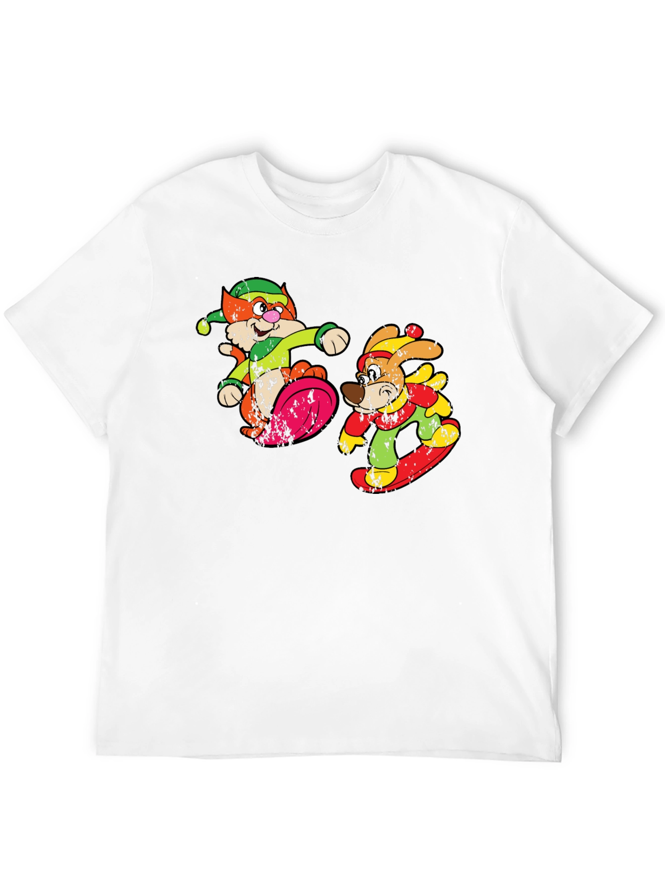 Cartoon Skiing Cat and Dog Graphic Tee