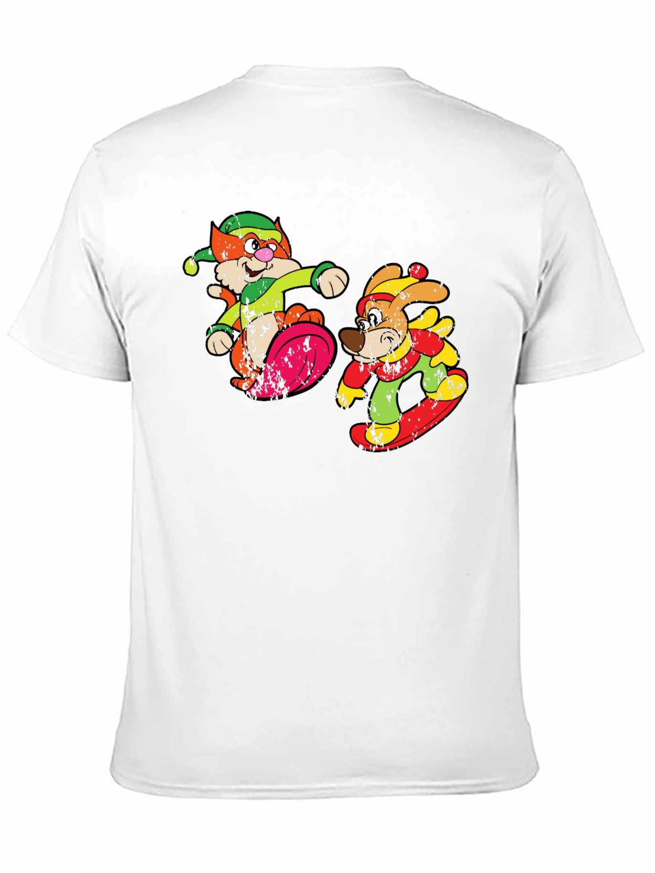 Cartoon Skiing Cat and Dog Graphic Tee