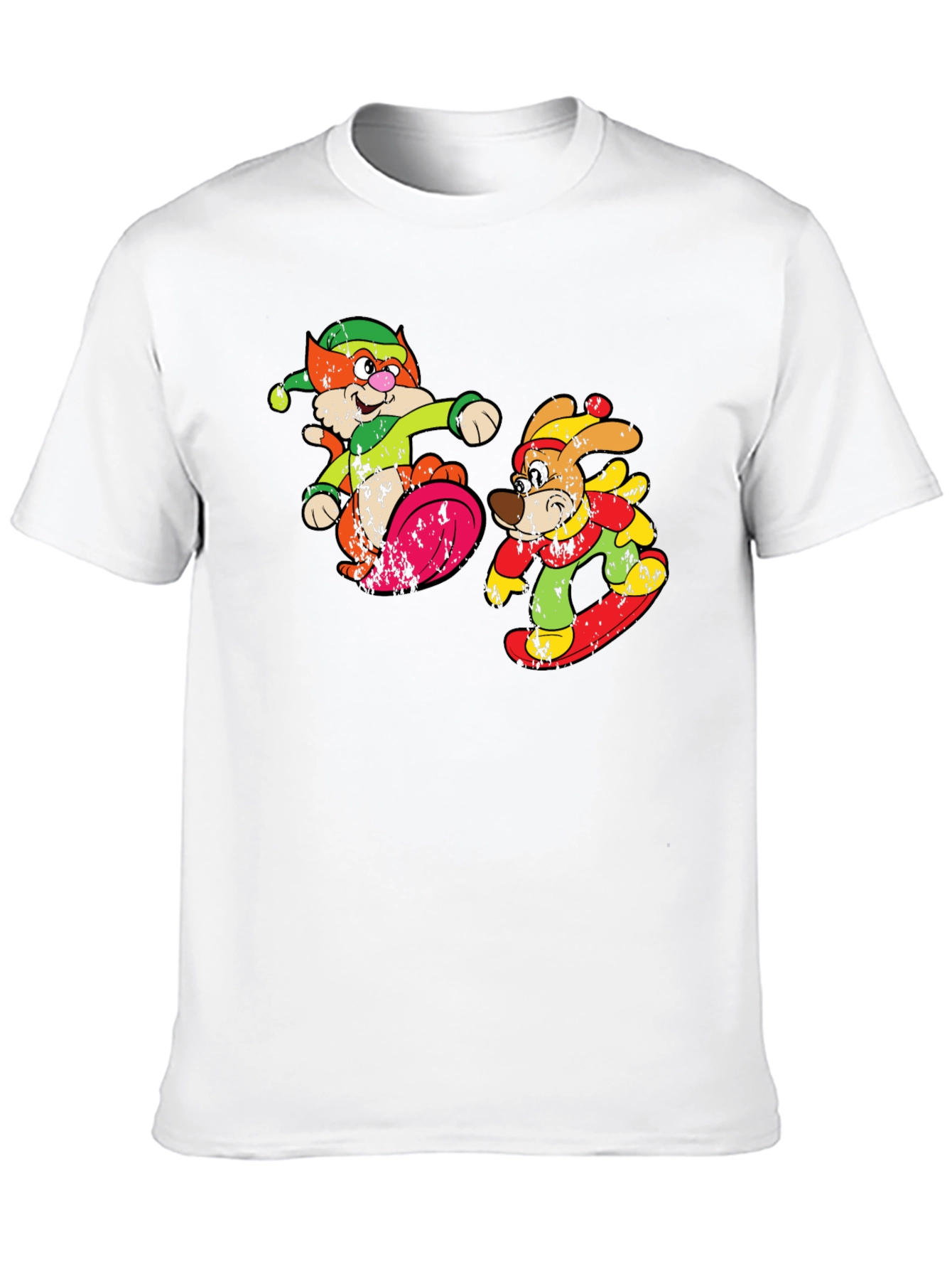 Cartoon Skiing Cat and Dog Graphic Tee