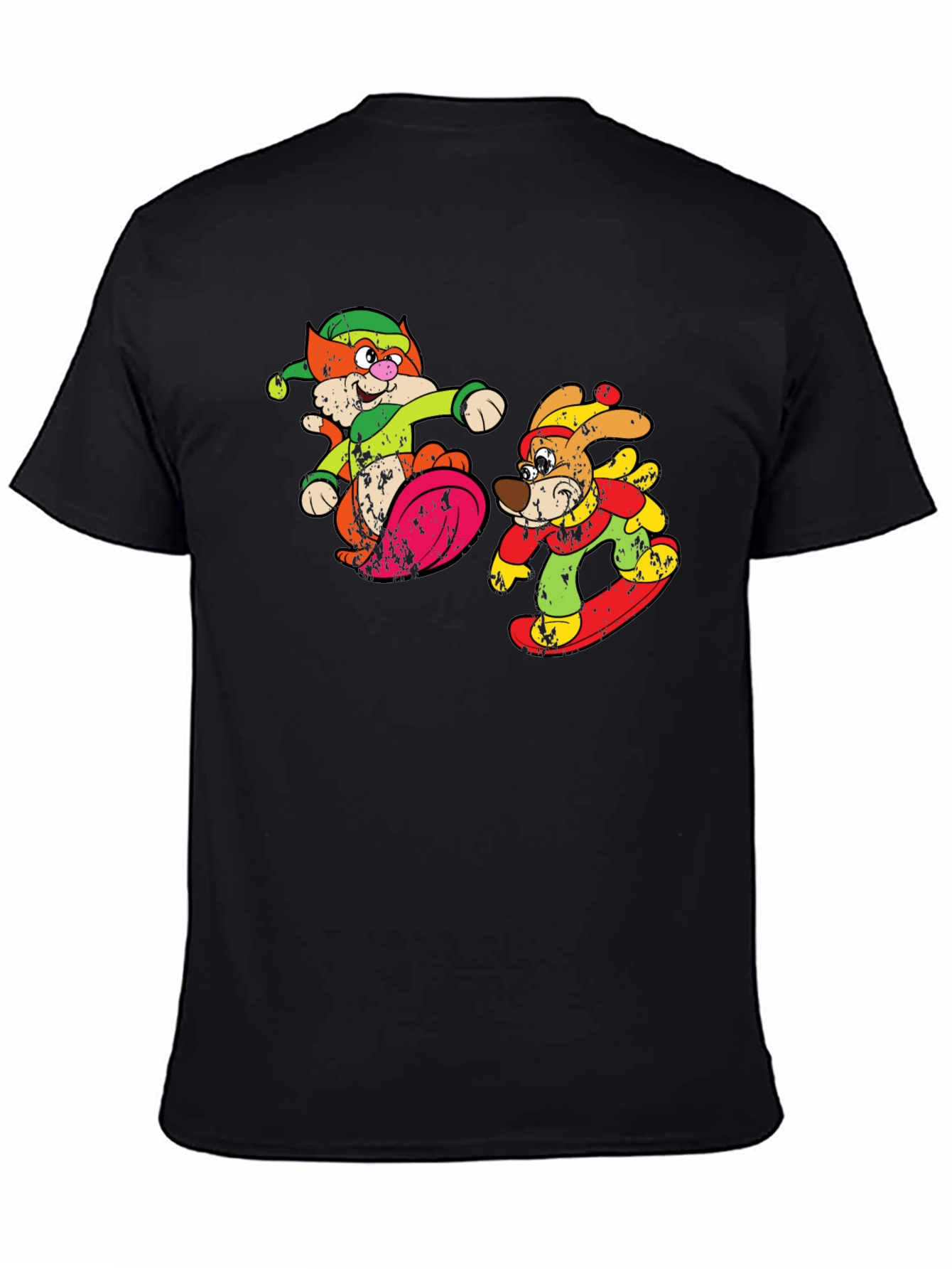 Cartoon Skiing Cat and Dog Graphic Tee