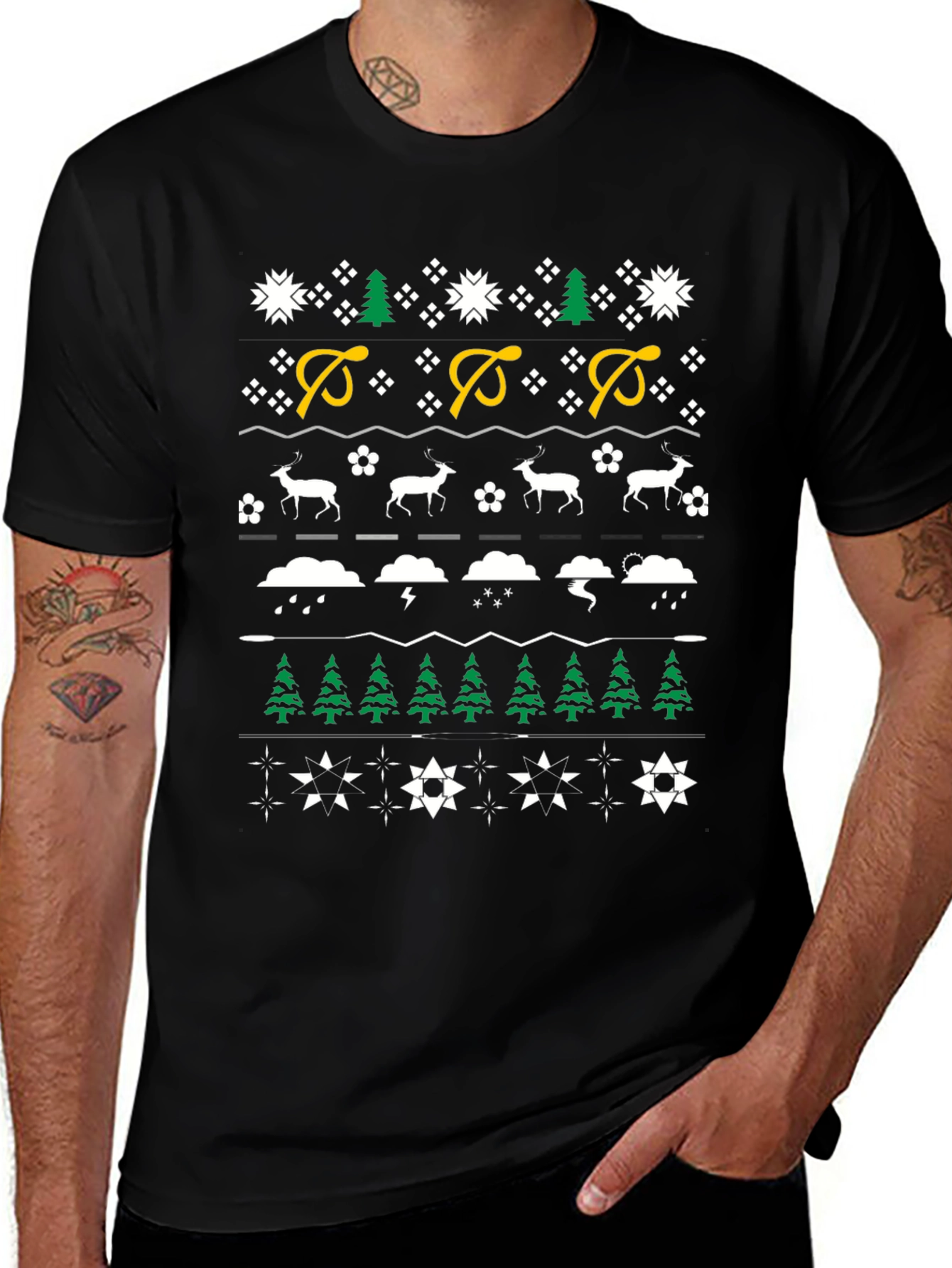 Festive Holiday Pattern Crewneck T-Shirt
