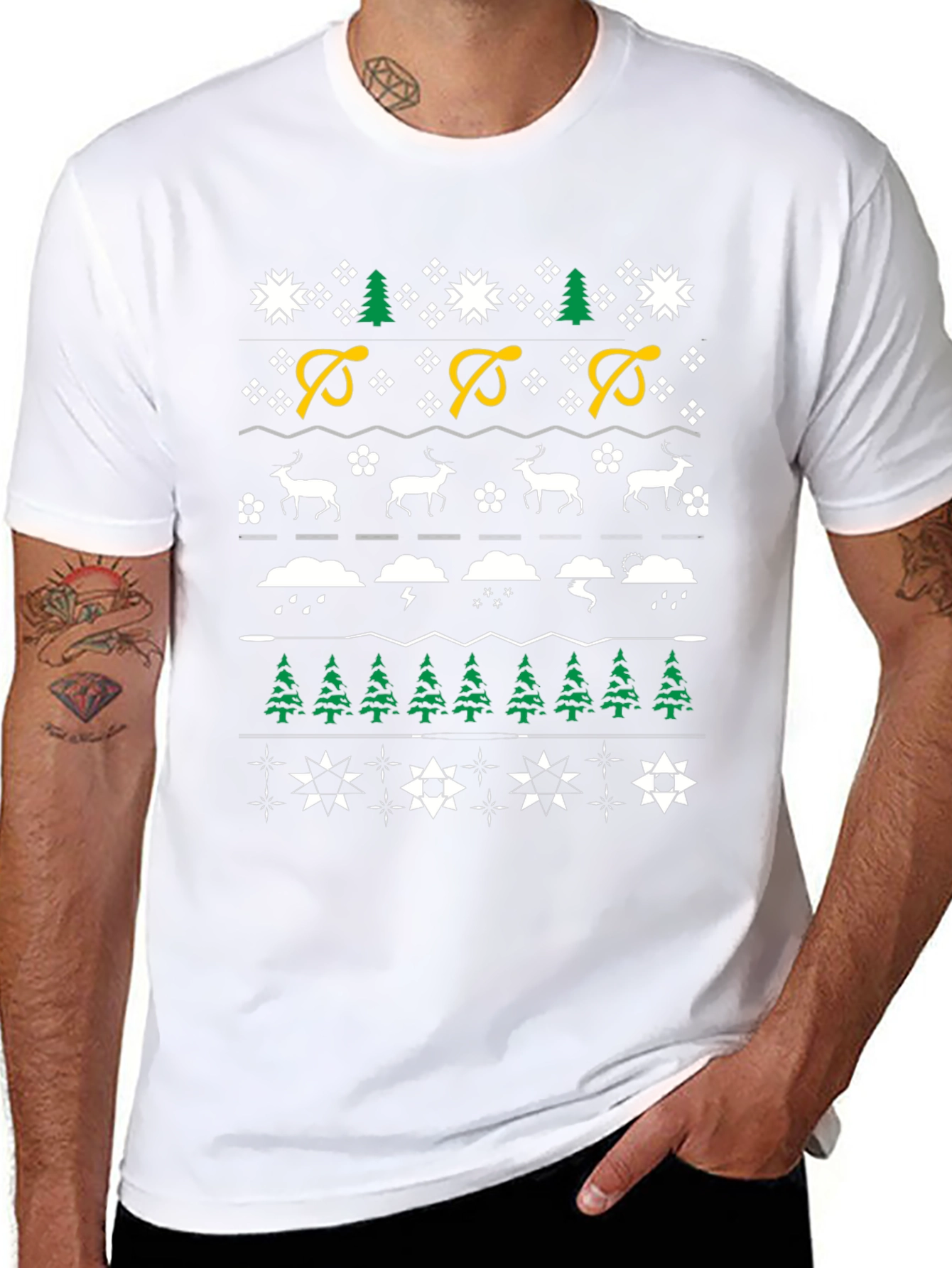 Festive Holiday Pattern Crewneck T-Shirt