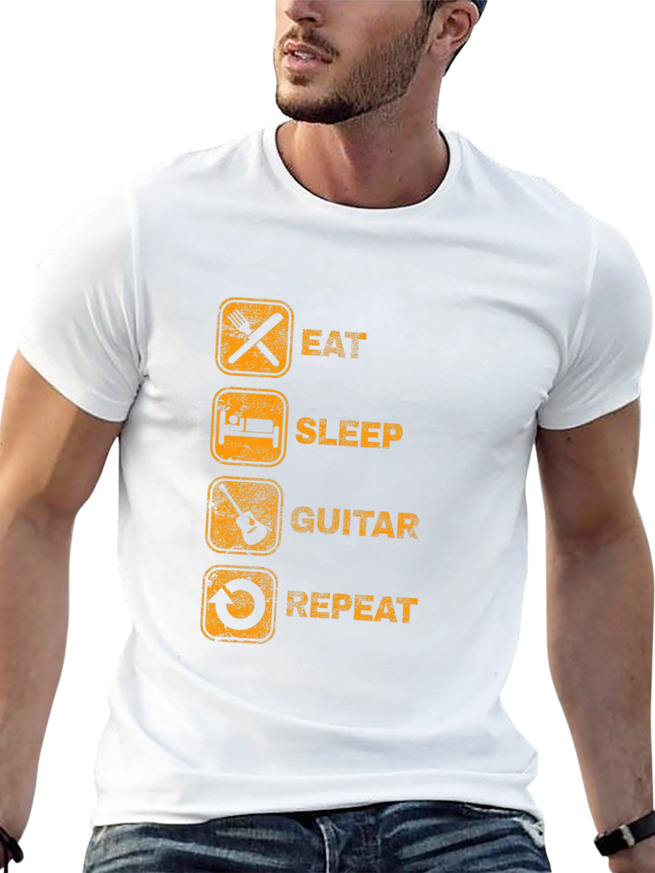 Eat Sleep Guitar Repeat Black Graphic Tee
