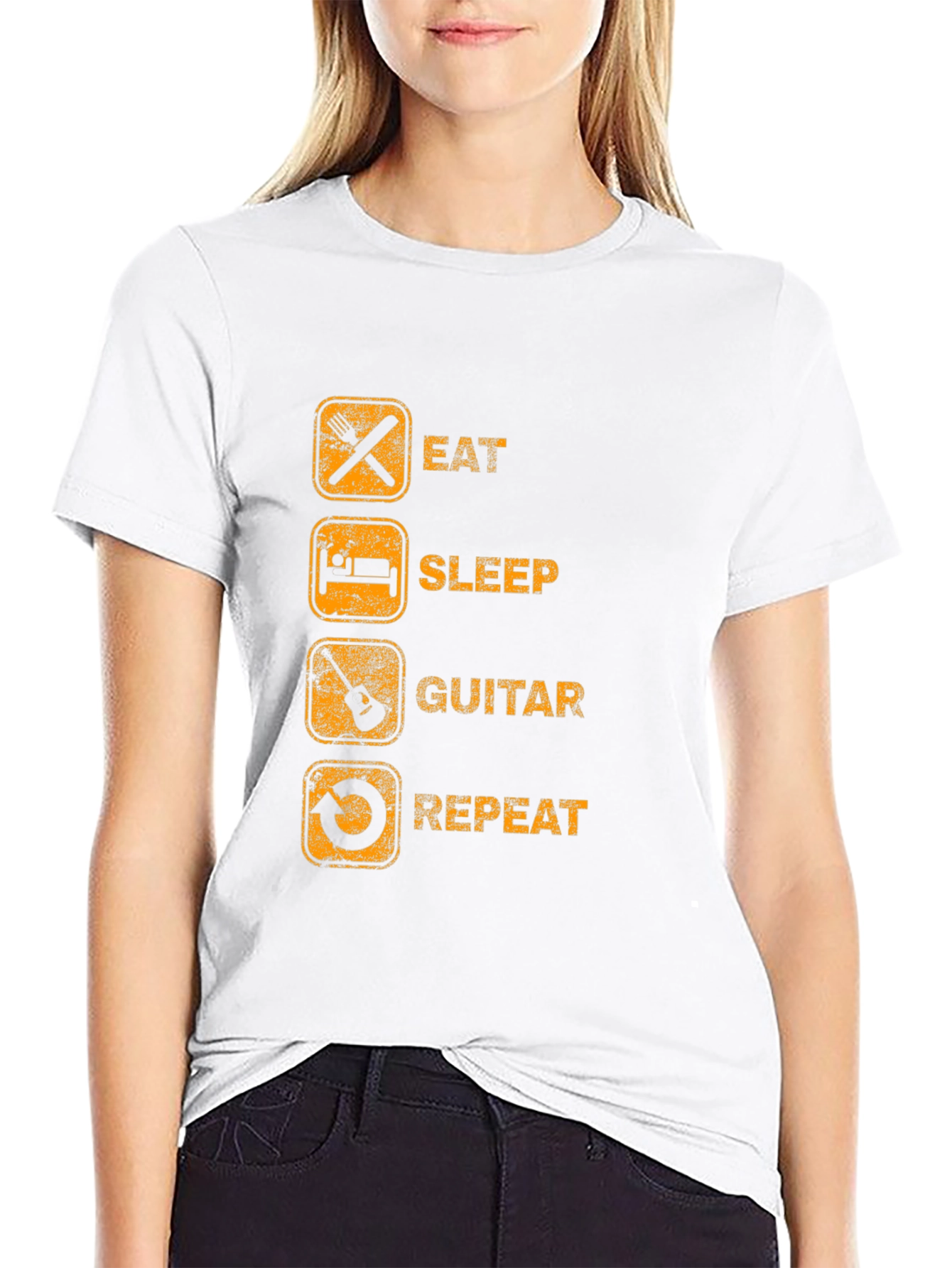 Eat Sleep Guitar Repeat Black Graphic Tee