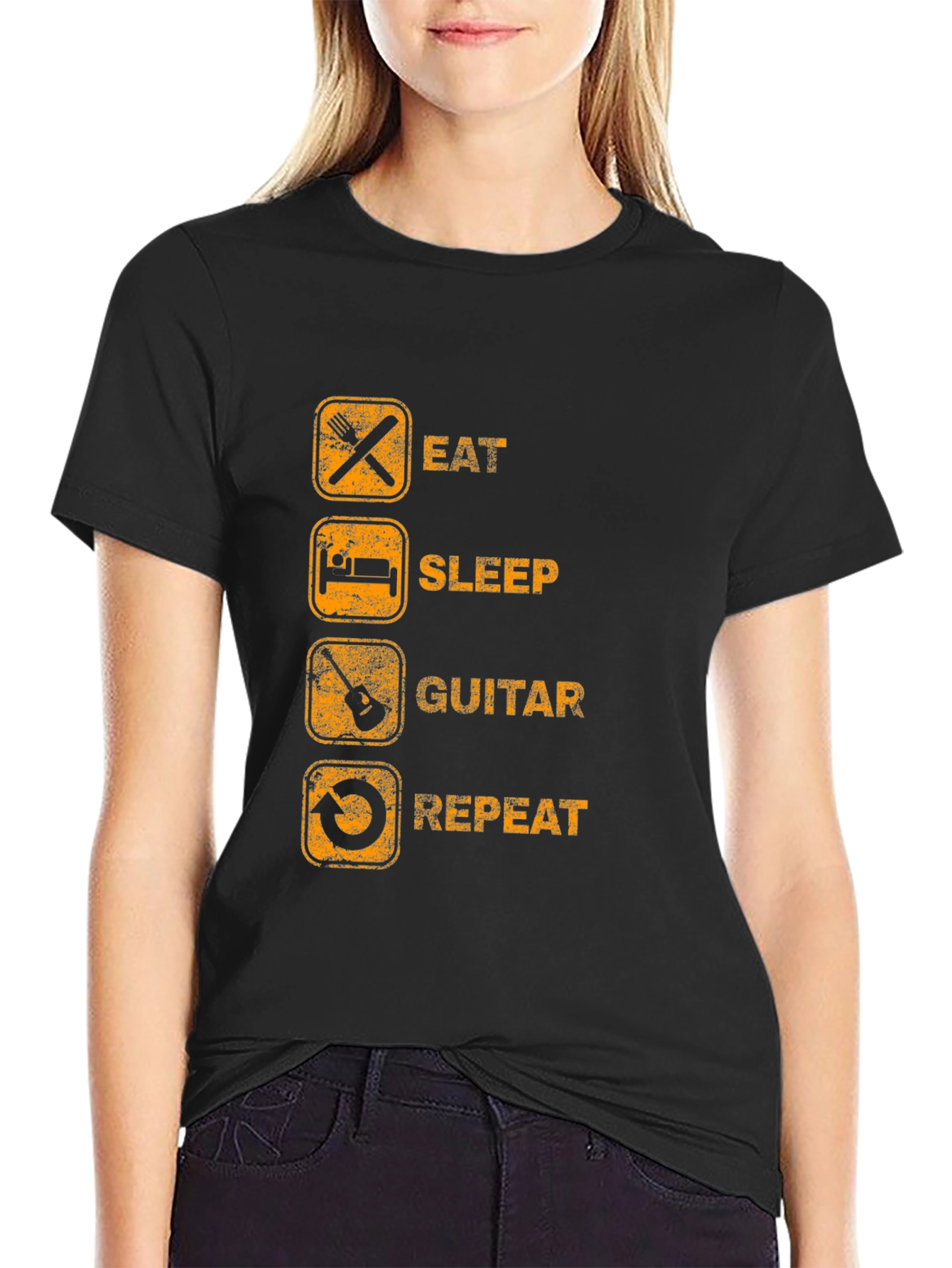 Eat Sleep Guitar Repeat Black Graphic Tee