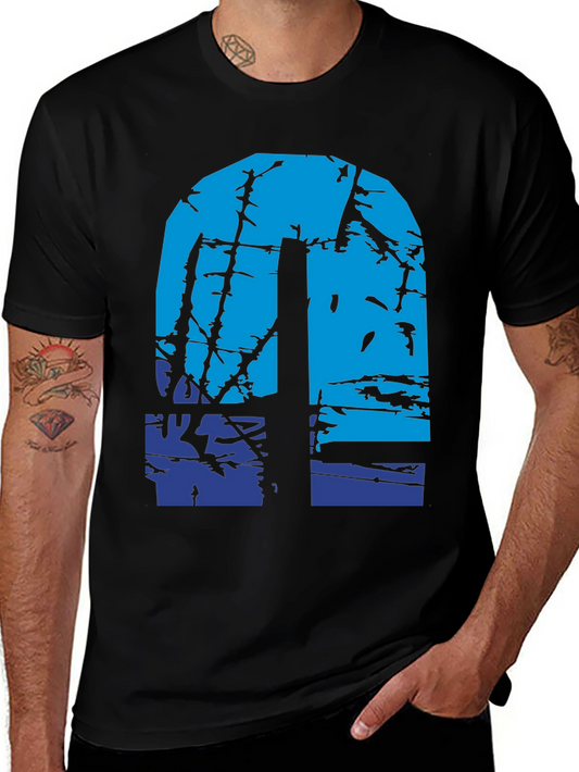 Abstract Blue Graphic Print Black T-Shirt