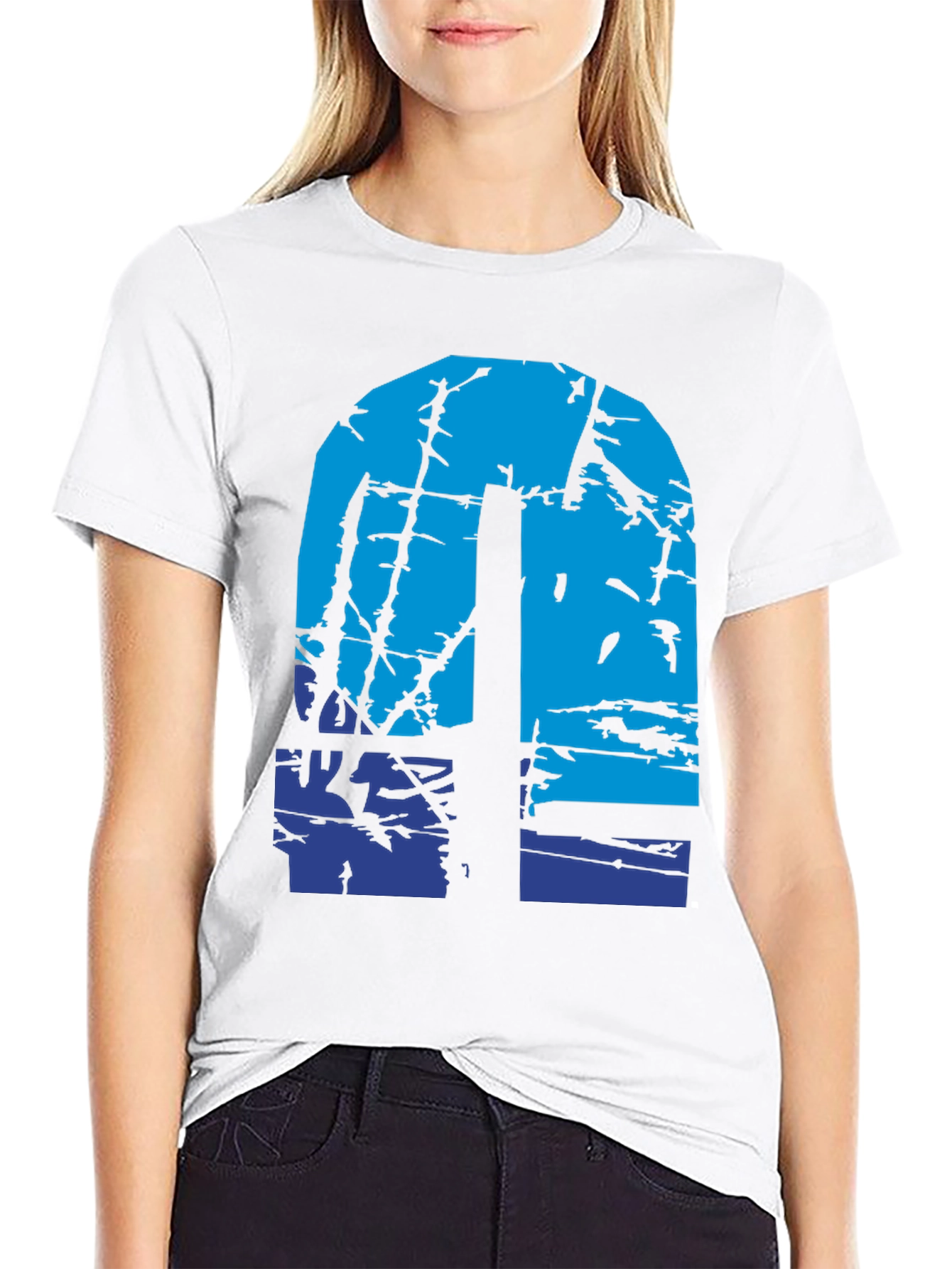 Abstract Blue Graphic Print Black T-Shirt