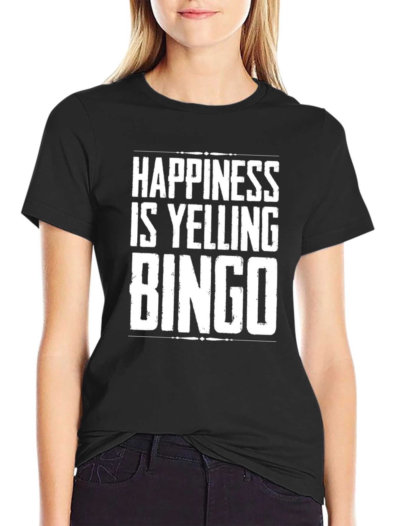 Happiness is Yelling Bingo Black T-Shirt