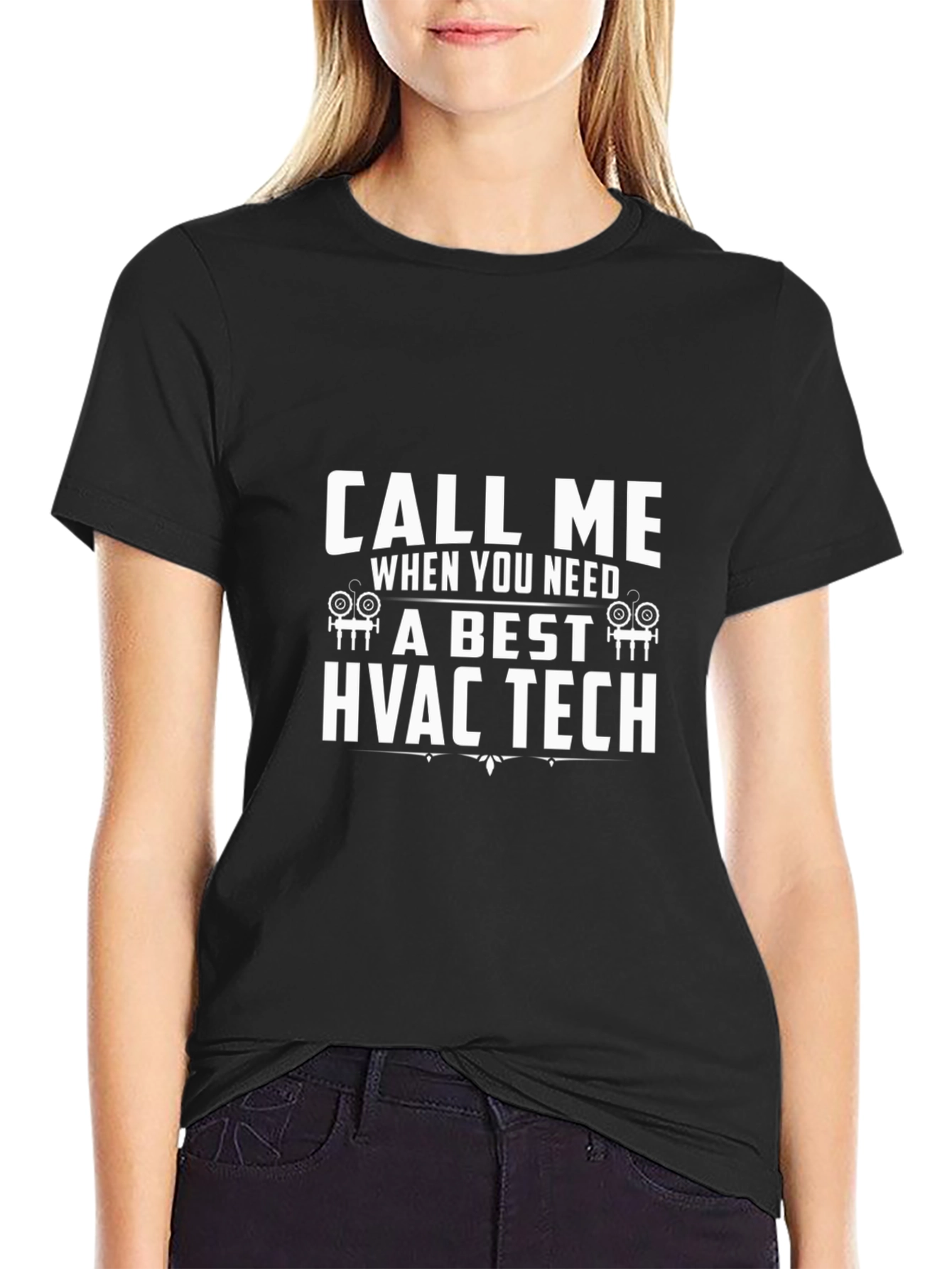 Call Me HVAC Tech Black Graphic T-Shirt