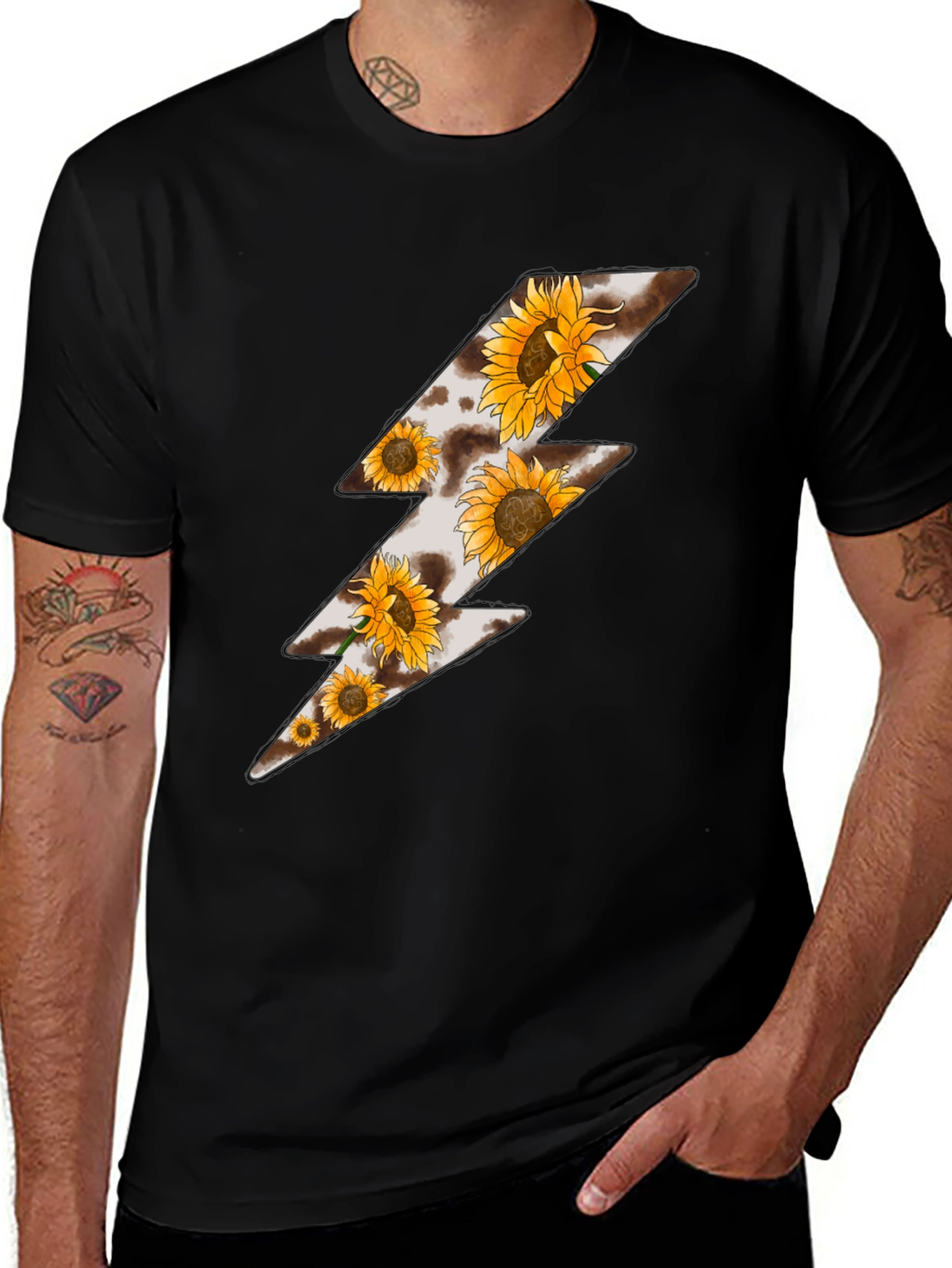 Sunflower Lightning Bolt Black T-Shirt