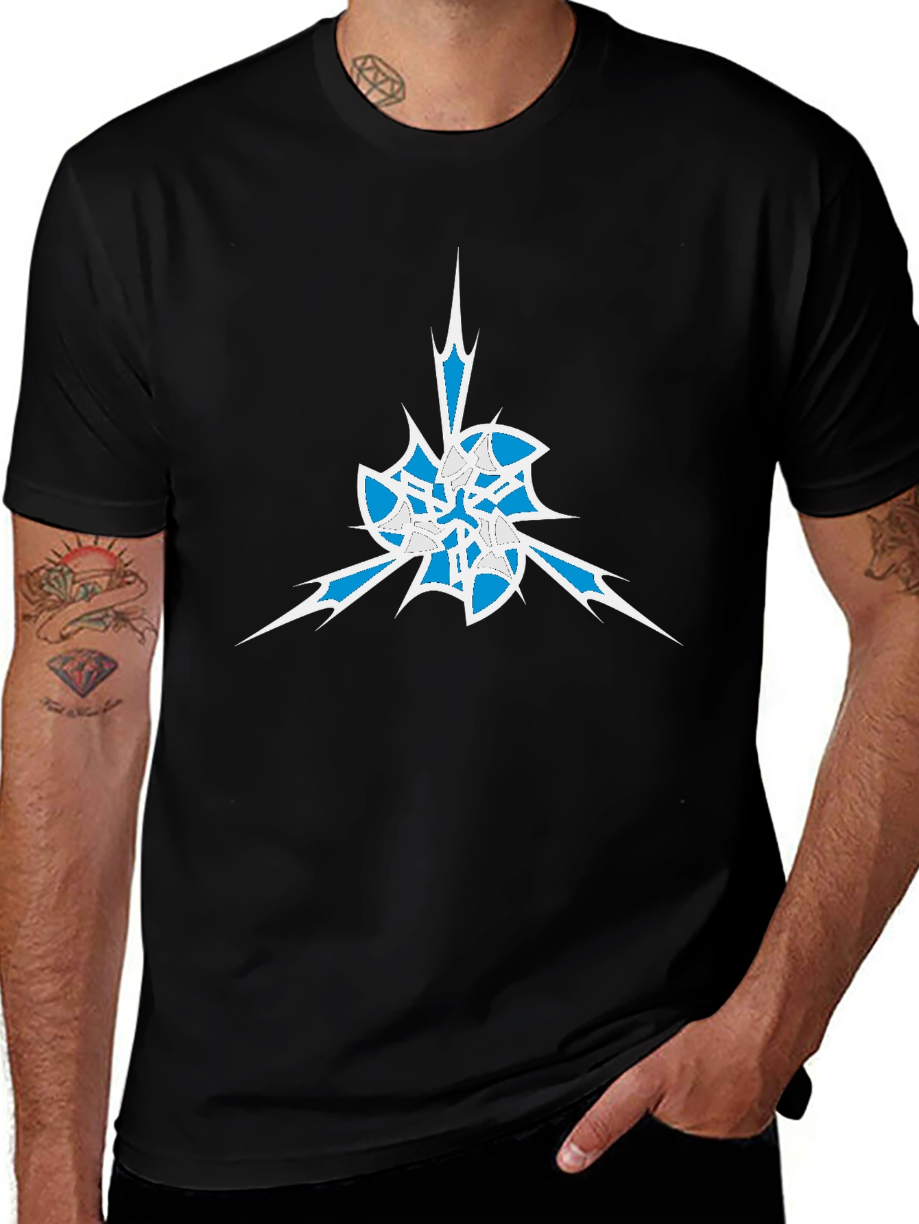 Mens Black Graphic Tee - Abstract Ice Design