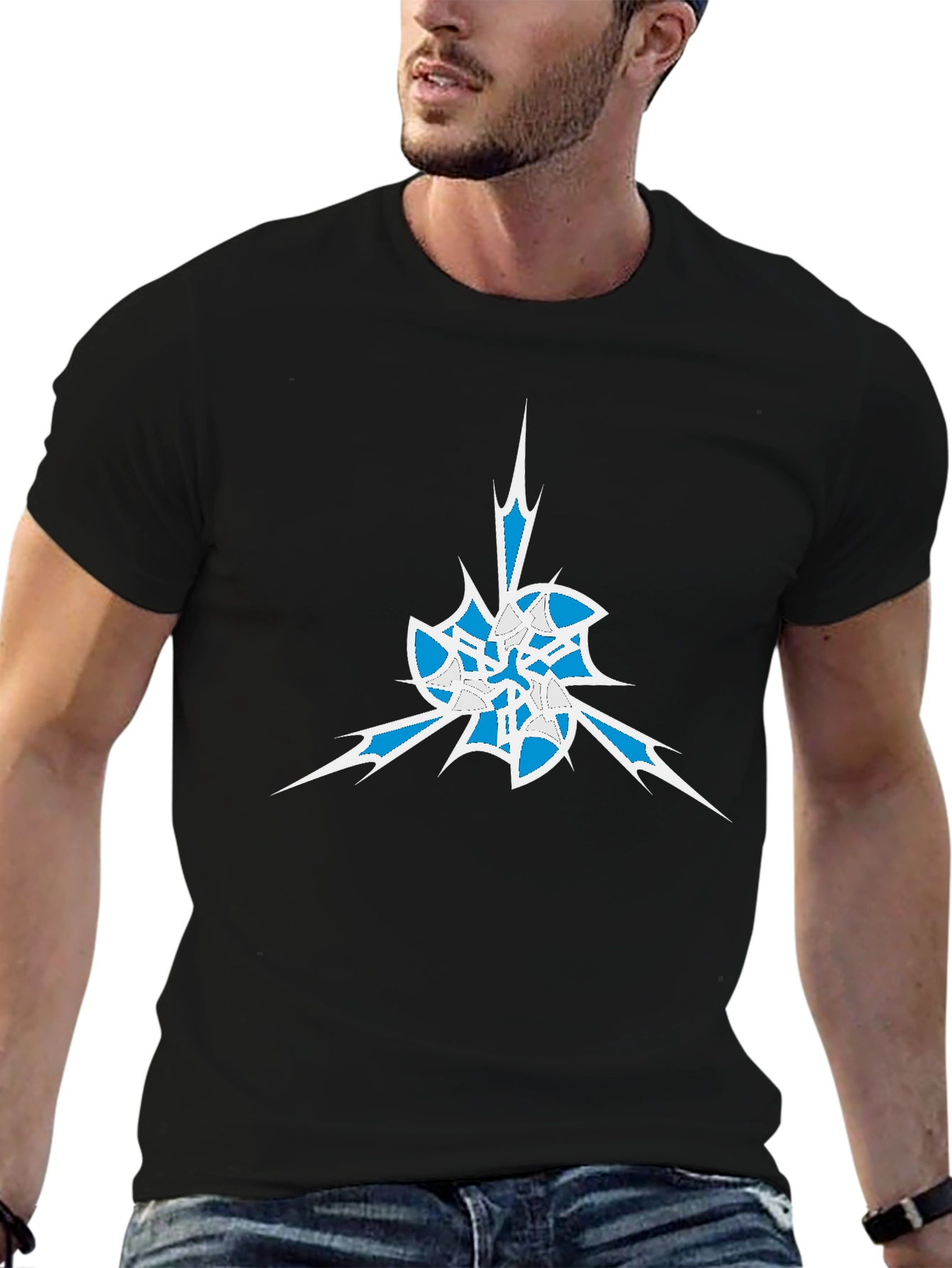 Mens Black Graphic Tee - Abstract Ice Design