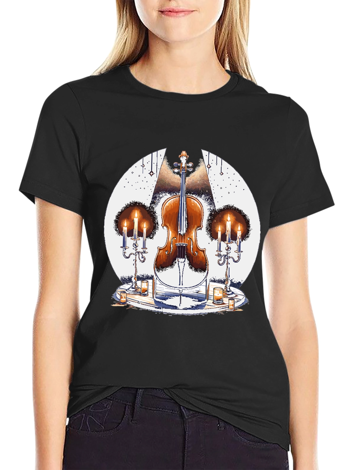 Cello & Candles Graphic Tee - Musical Style