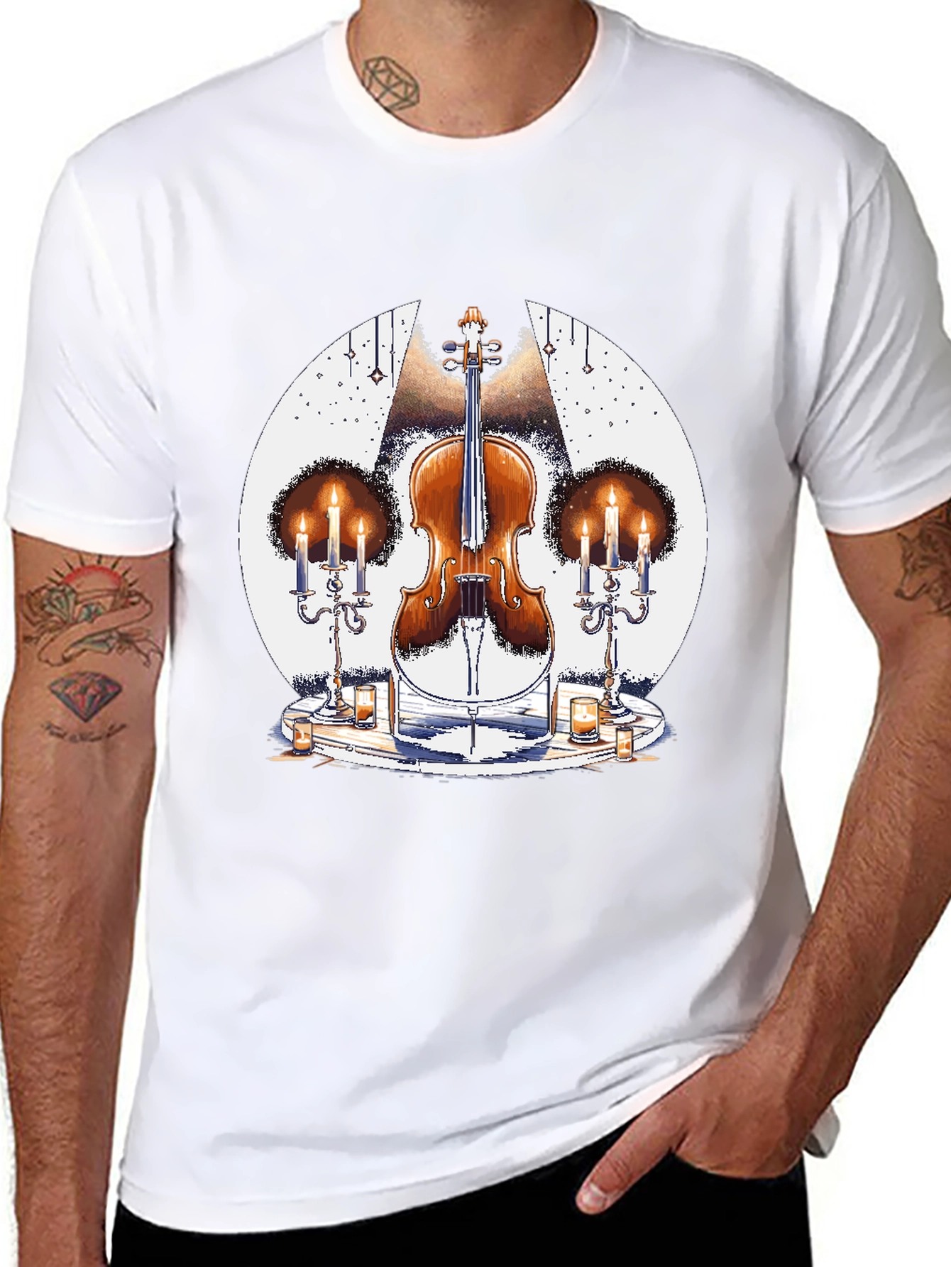 Cello & Candles Graphic Tee - Musical Style