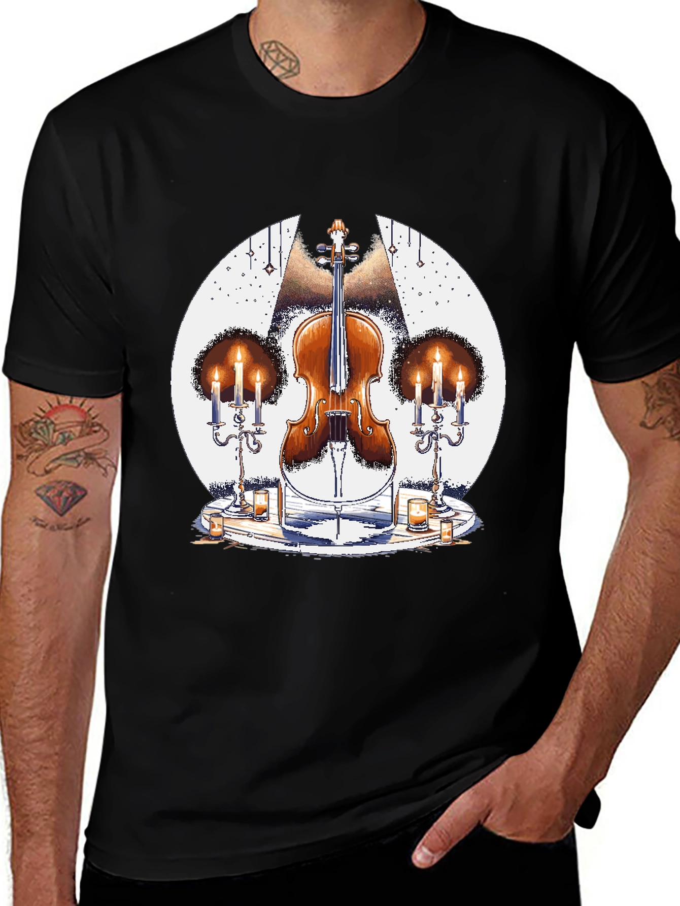 Cello & Candles Graphic Tee - Musical Style