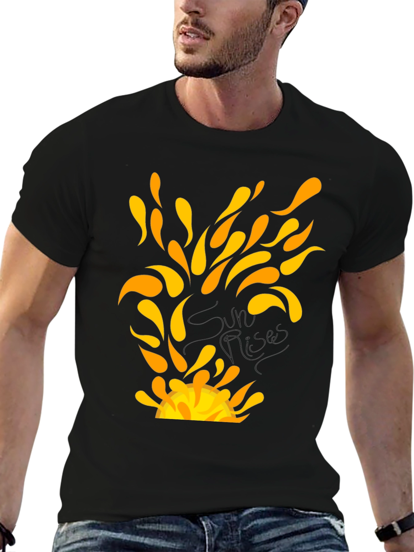 Sunrise Graphic Tee - Black Cotton T-Shirt