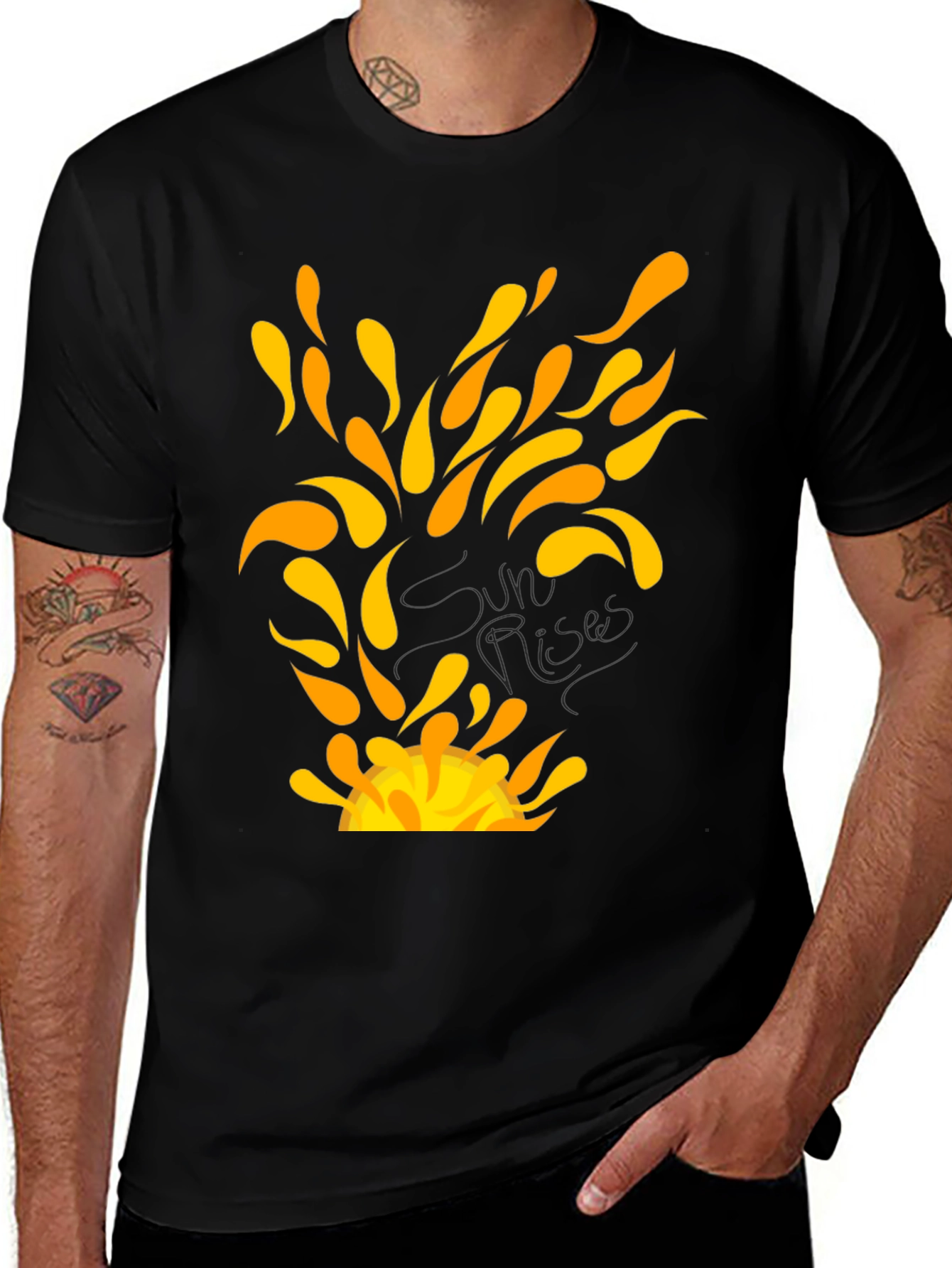 Sunrise Graphic Tee - Black Cotton T-Shirt