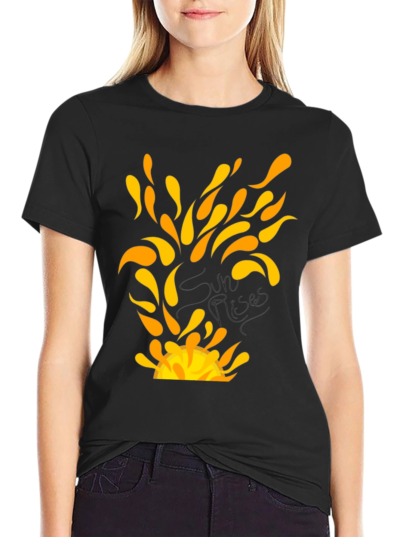 Sunrise Graphic Tee - Black Cotton T-Shirt