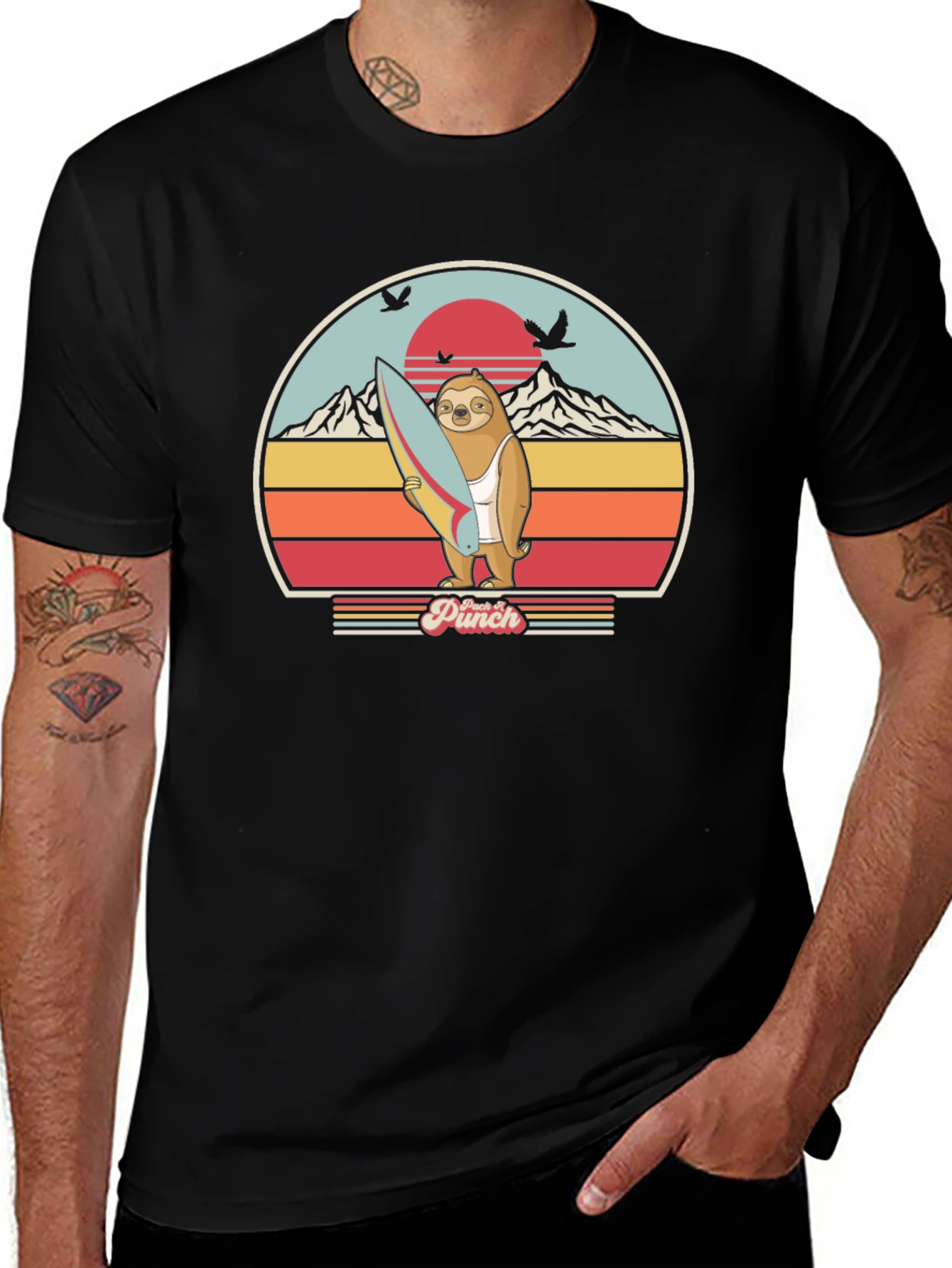 Sloth Surfer Retro Tee - Punch It!