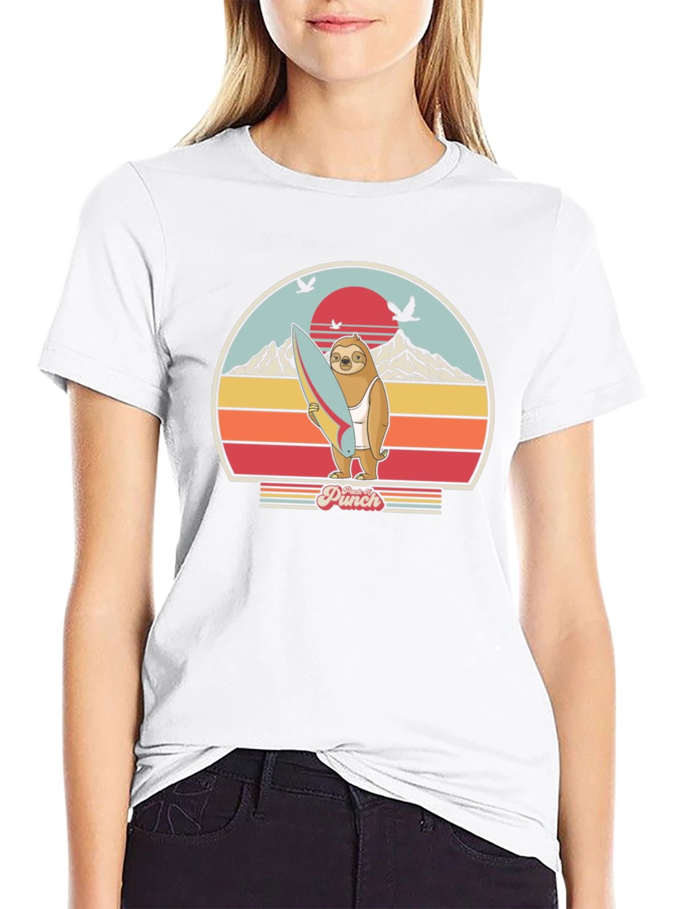 Sloth Surfer Retro Tee - Punch It!
