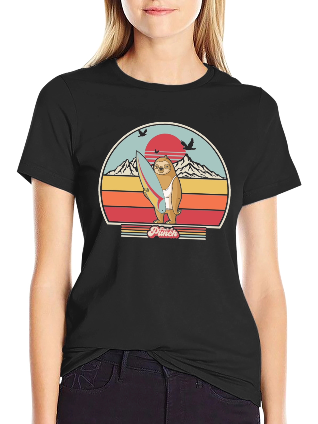 Sloth Surfer Retro Tee - Punch It!