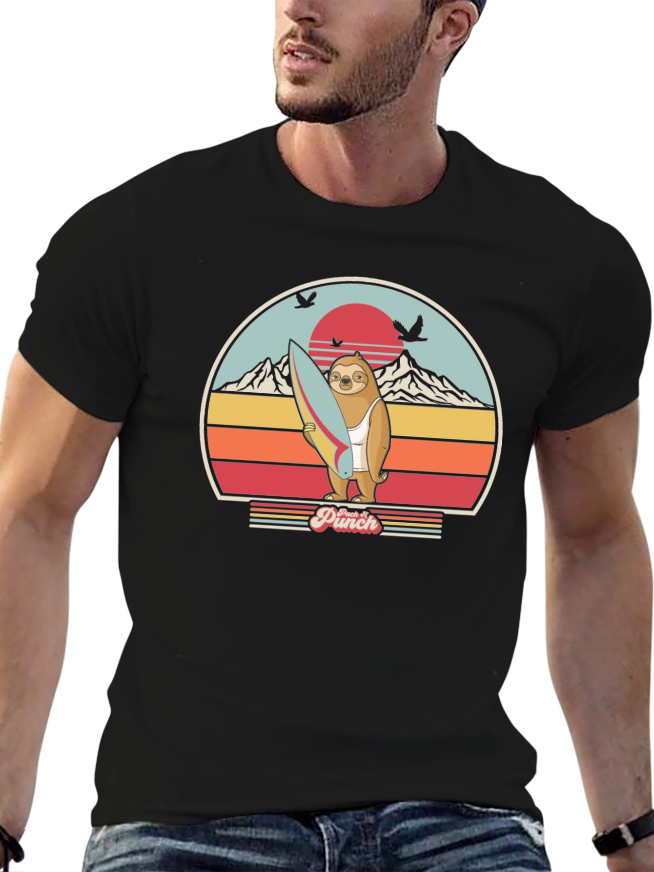 Sloth Surfer Retro Tee - Punch It!