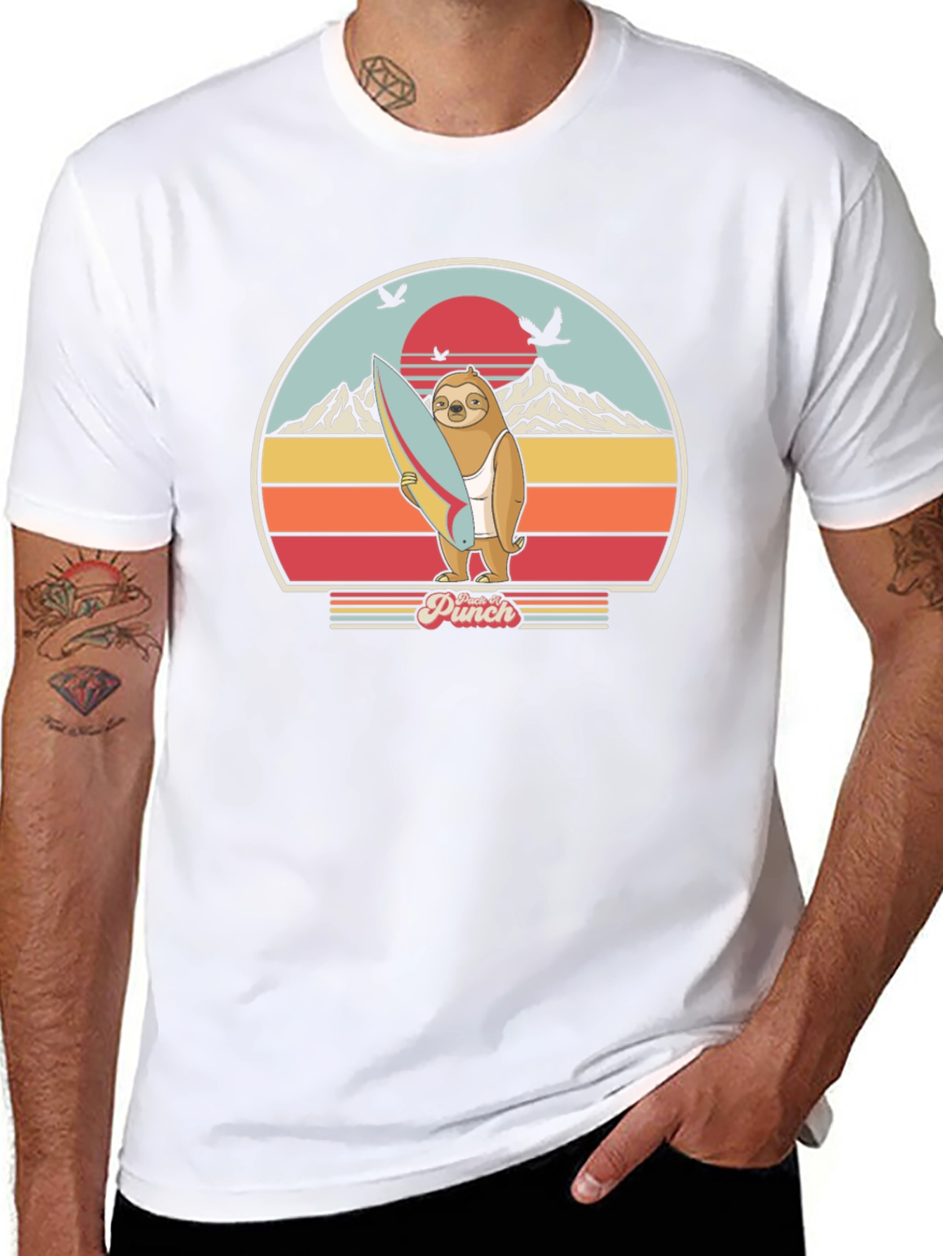 Sloth Surfer Retro Tee - Punch It!