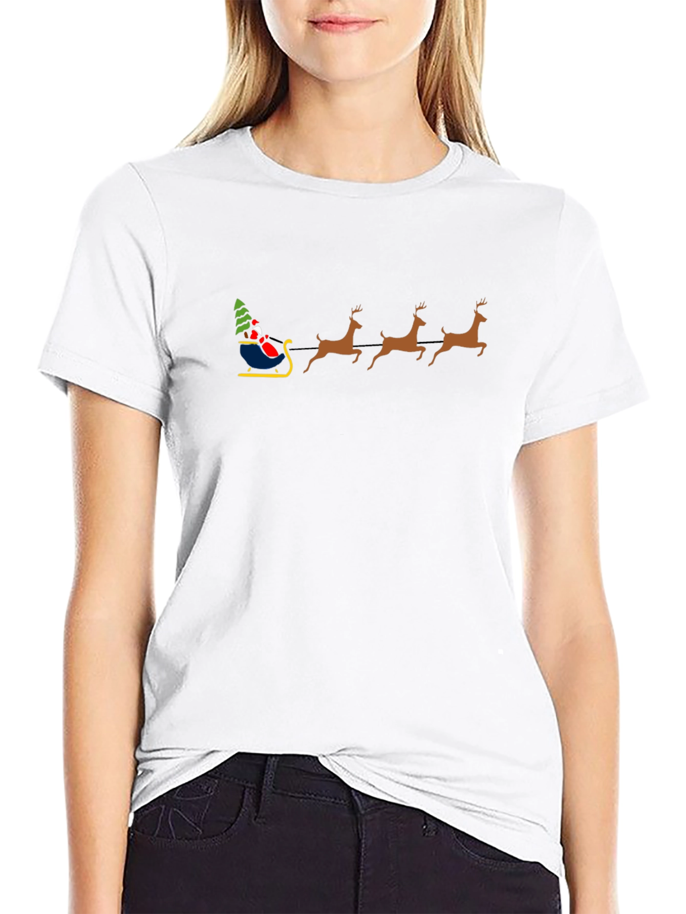 Festive Santa Sleigh Graphic Tee - Black