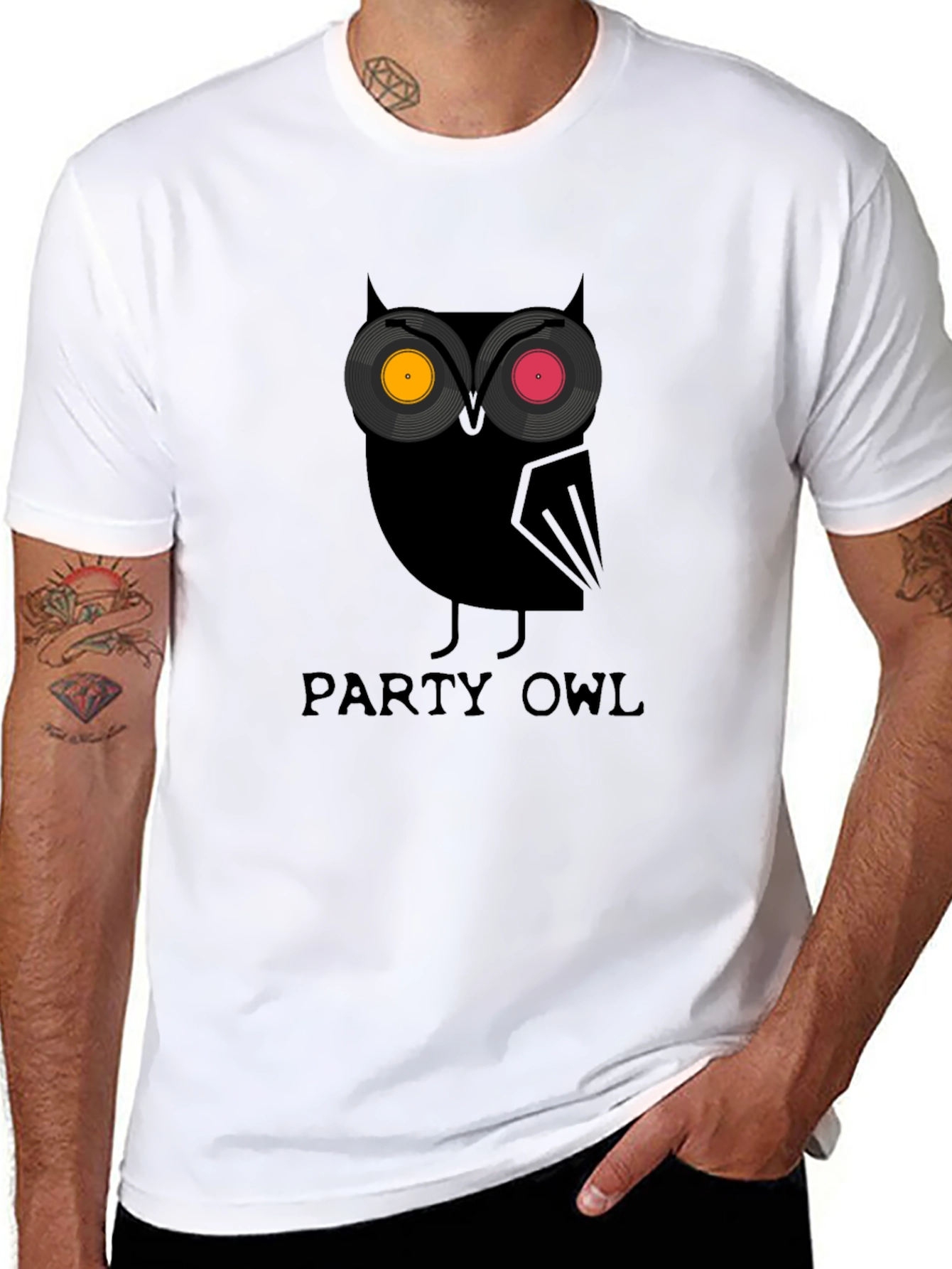 Party Owl Graphic Tee - Black Cotton T-Shirt
