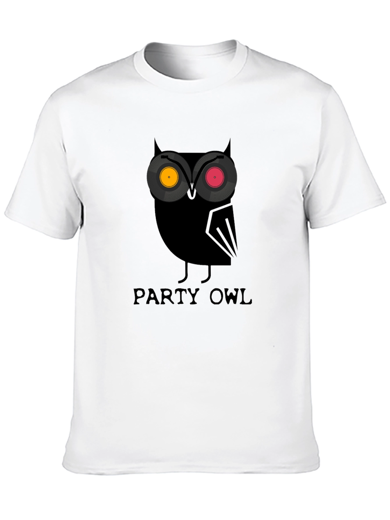 Party Owl Graphic Tee - Black Cotton T-Shirt