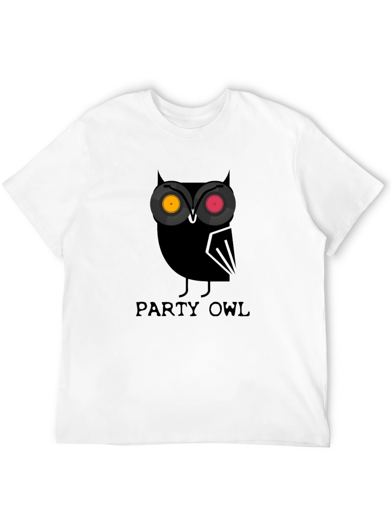 Party Owl Graphic Tee - Black Cotton T-Shirt