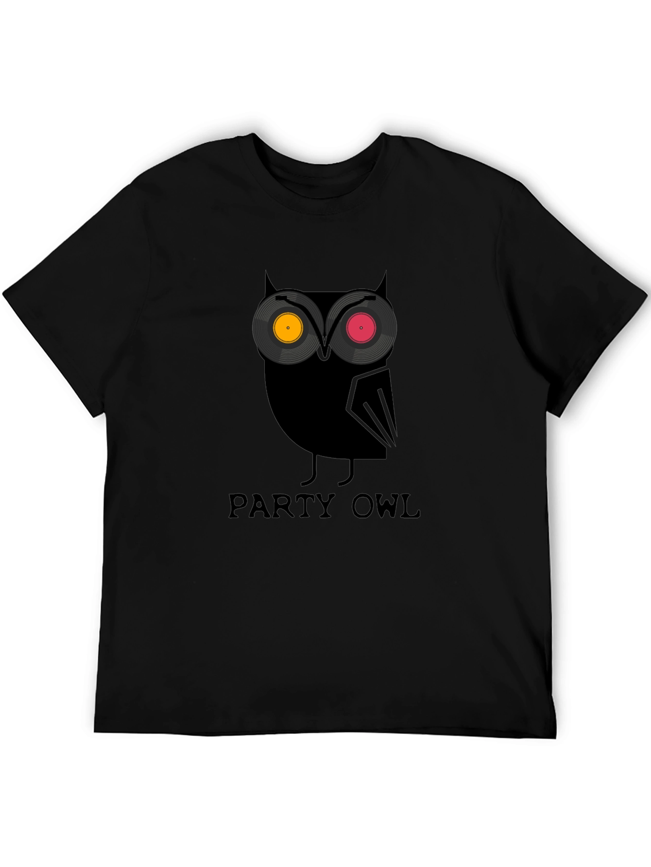 Party Owl Graphic Tee - Black Cotton T-Shirt