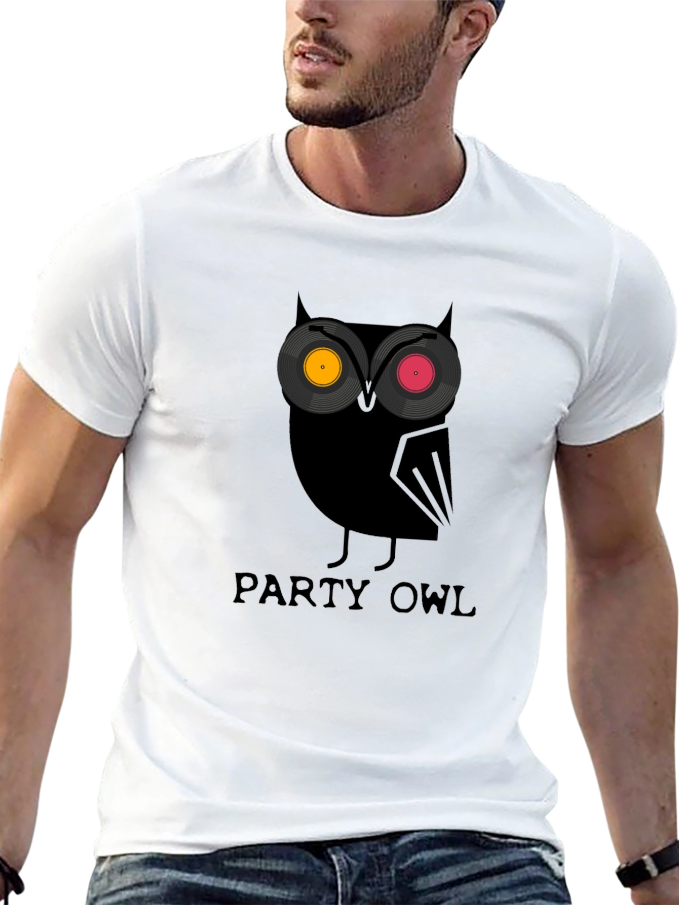 Party Owl Graphic Tee - Black Cotton T-Shirt