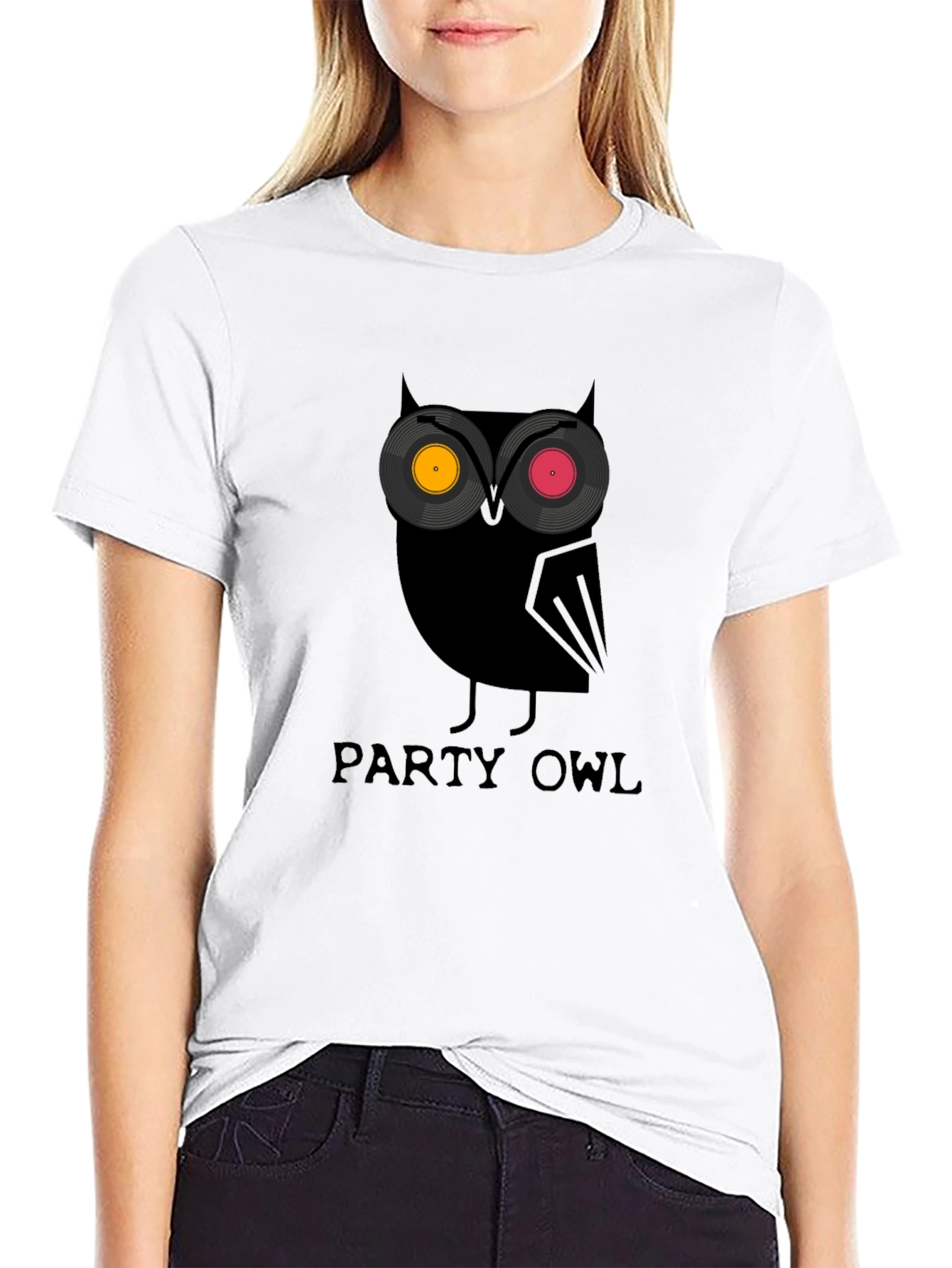 Party Owl Graphic Tee - Black Cotton T-Shirt
