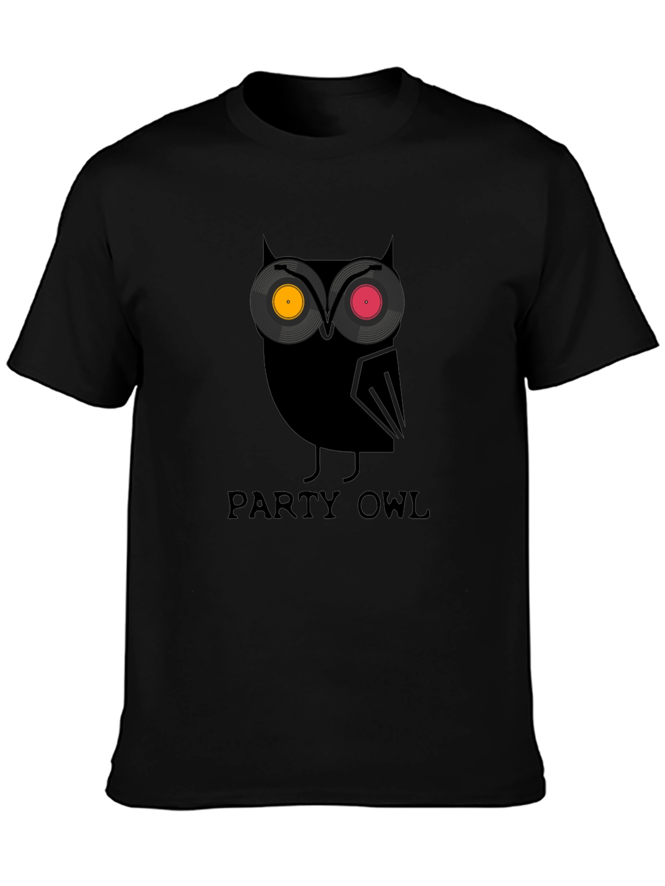 Party Owl Graphic Tee - Black Cotton T-Shirt