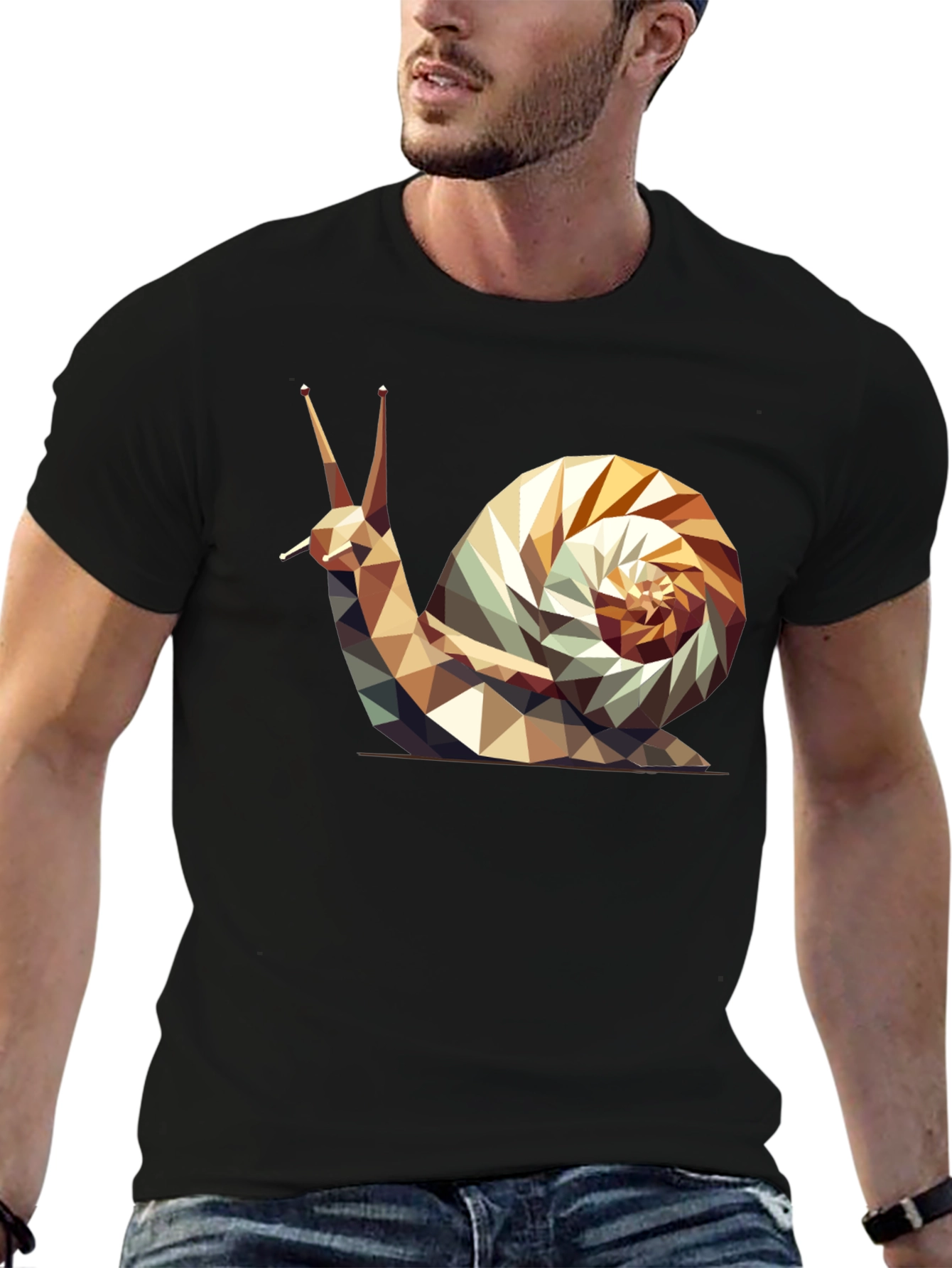 Geometric Snail Graphic Tee - Modern Abstract Design