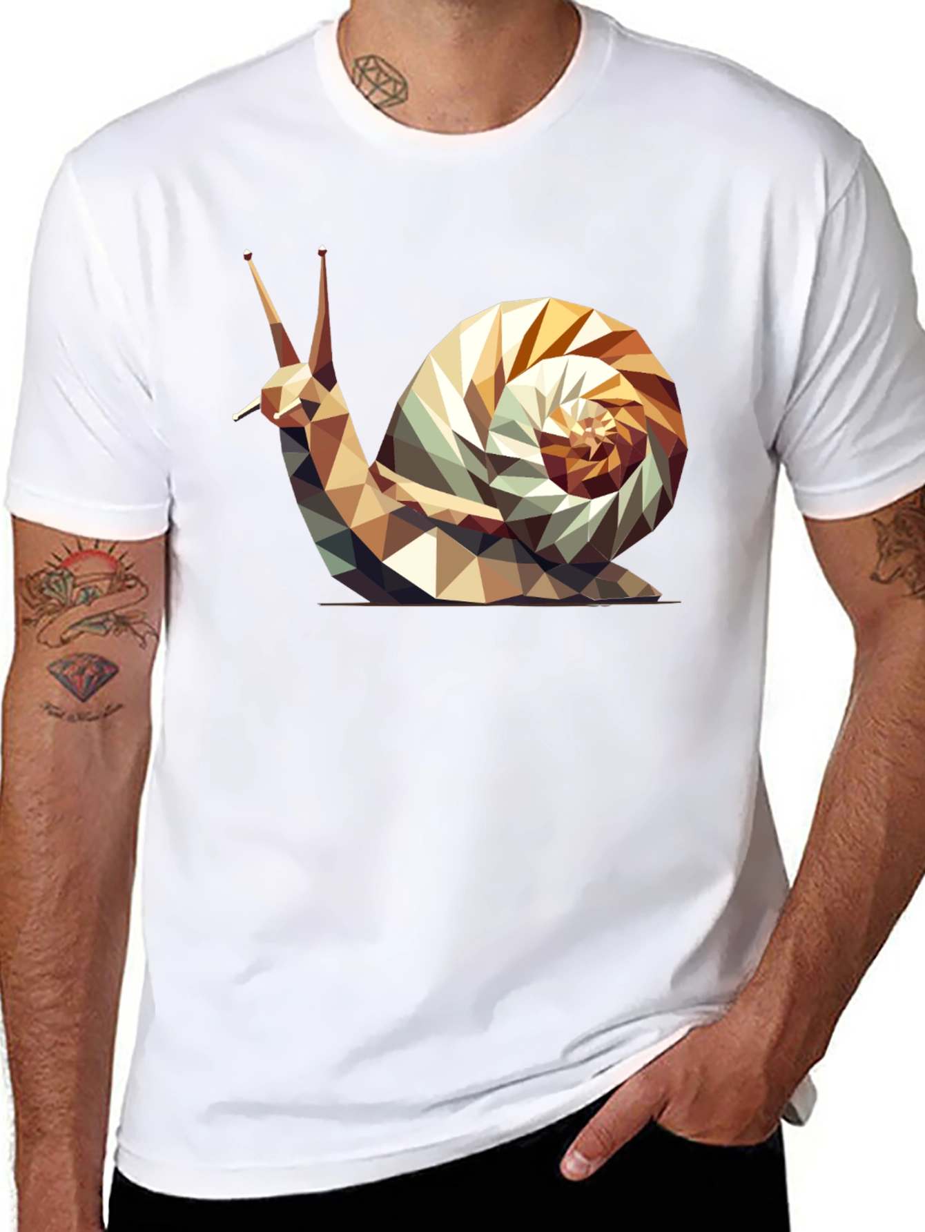 Geometric Snail Graphic Tee - Modern Abstract Design