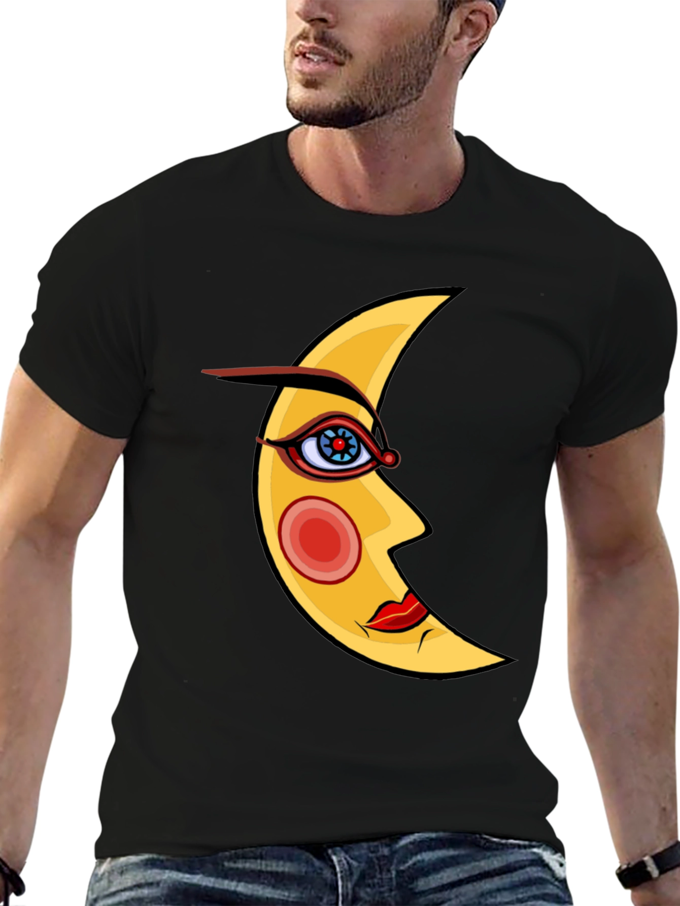Mystic Moon Face Black T-Shirt