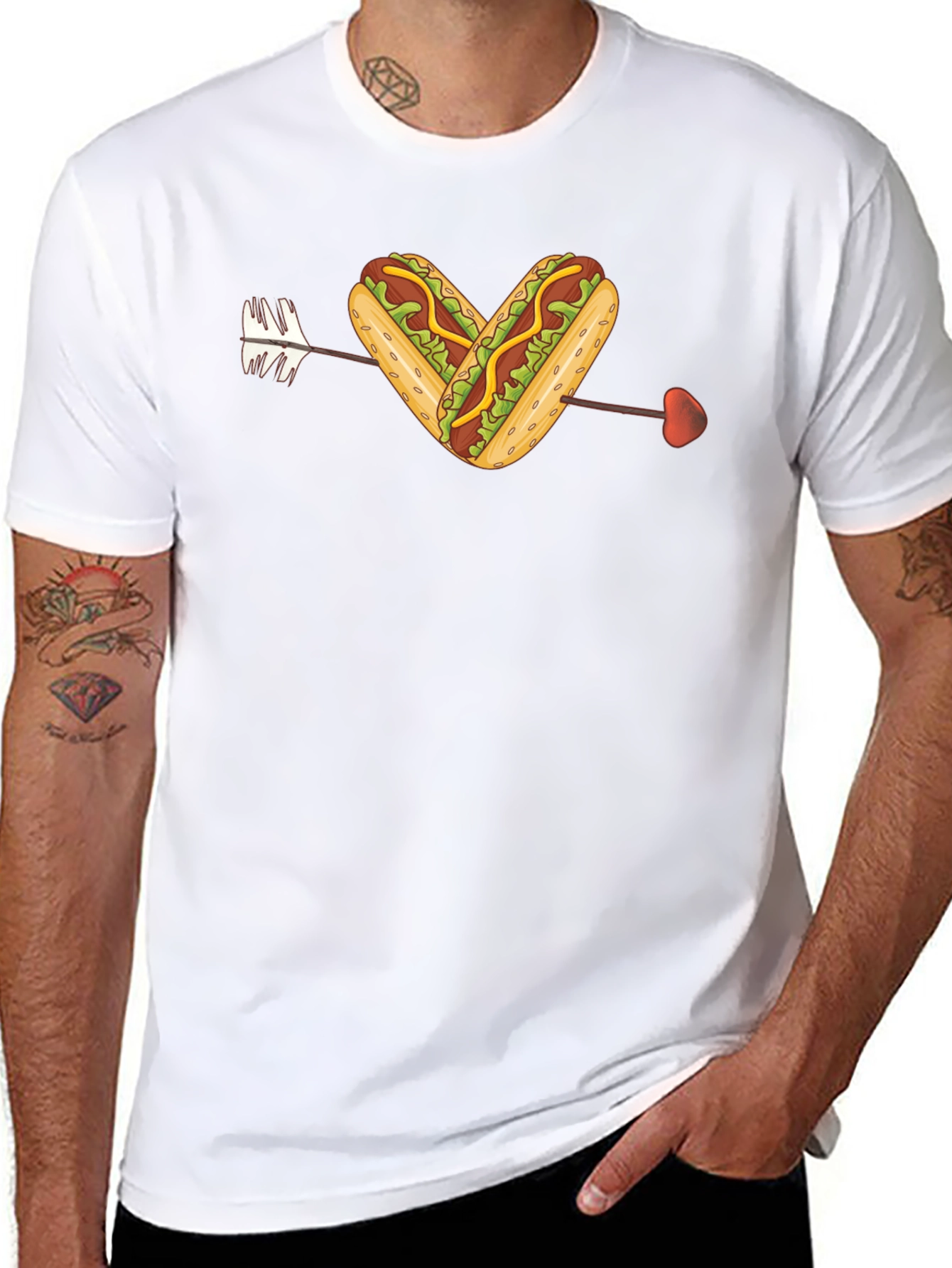 Hot Dog Heart Arrow T-Shirt - Foodie Love Tee