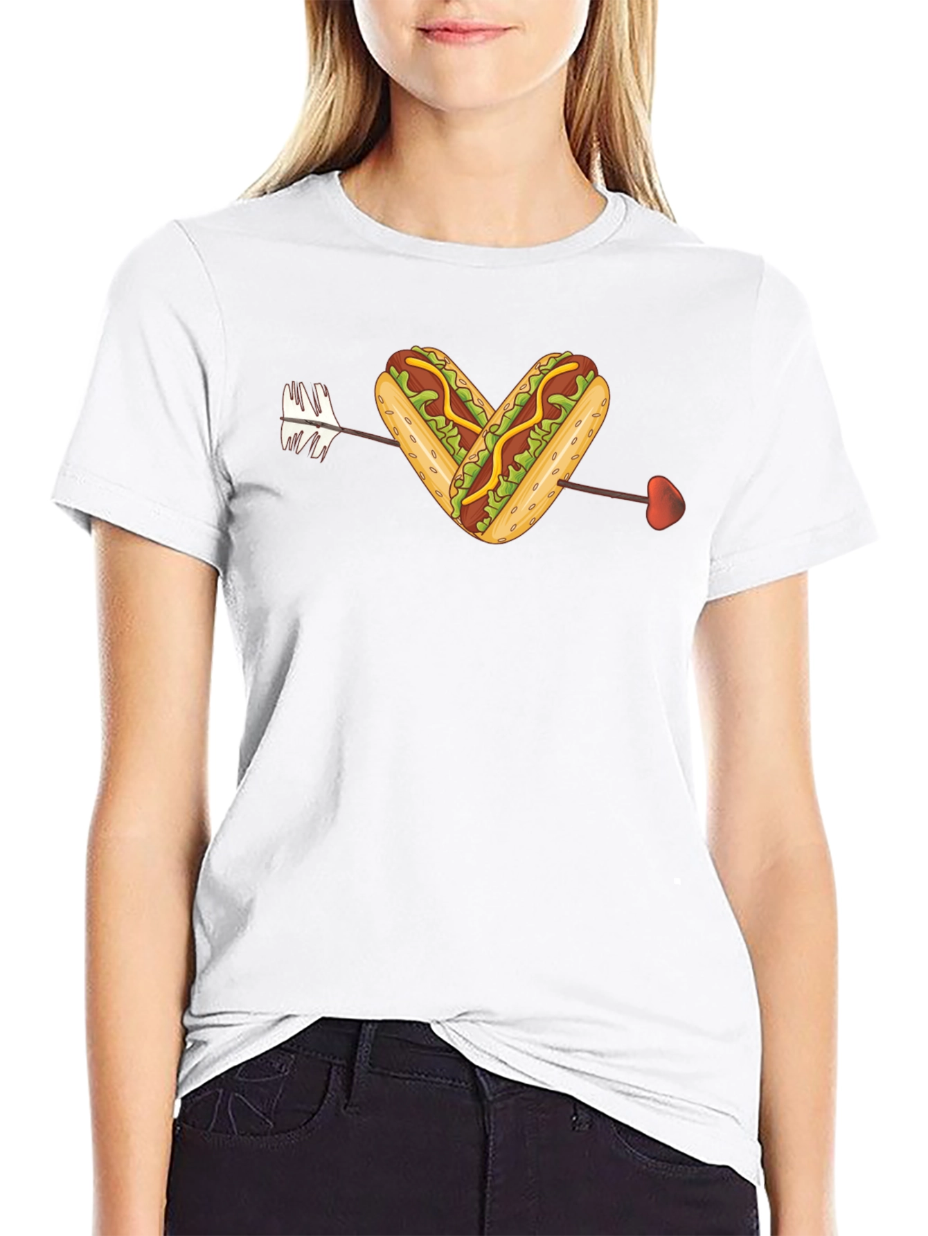 Hot Dog Heart Arrow T-Shirt - Foodie Love Tee