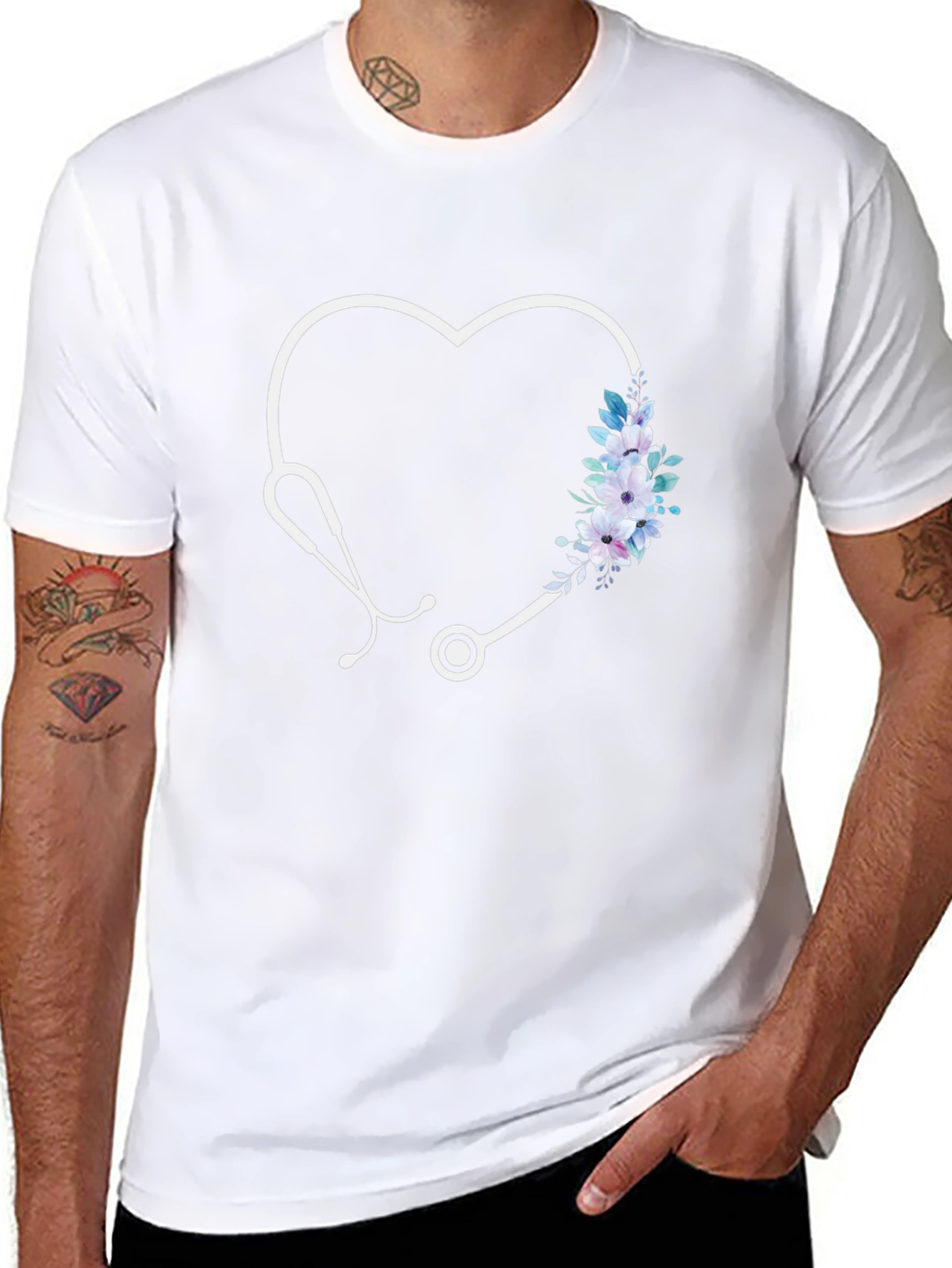 Heart Stethoscope Floral Graphic Tee