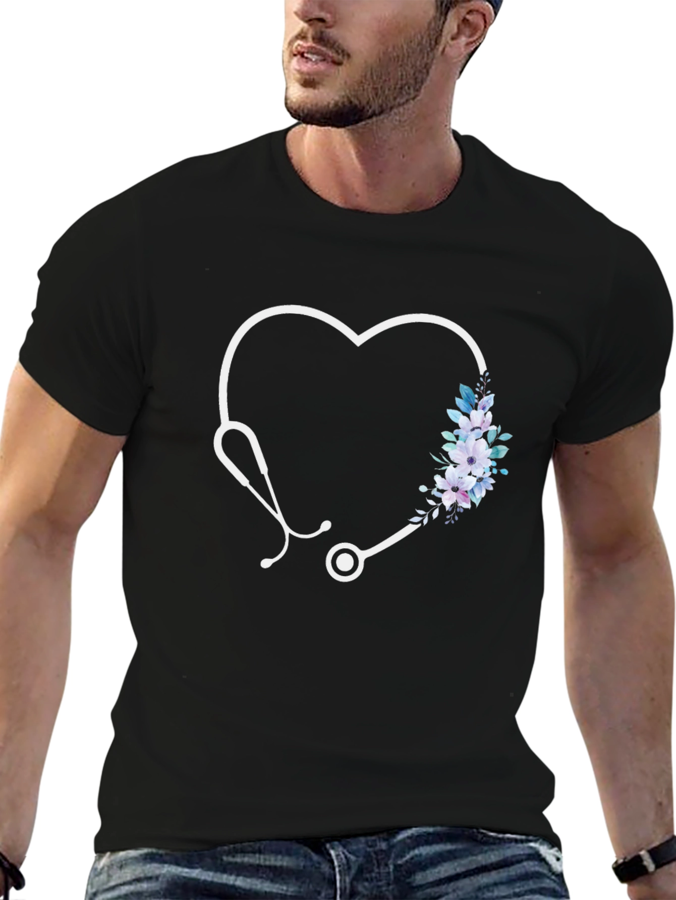 Heart Stethoscope Floral Graphic Tee