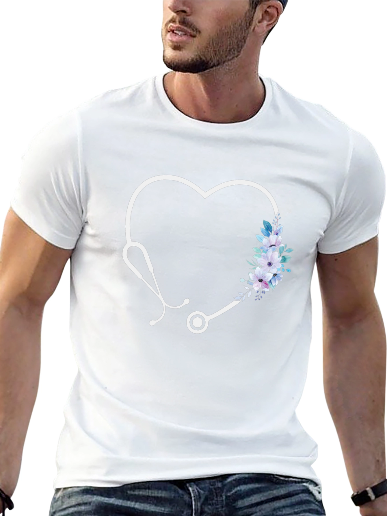Heart Stethoscope Floral Graphic Tee
