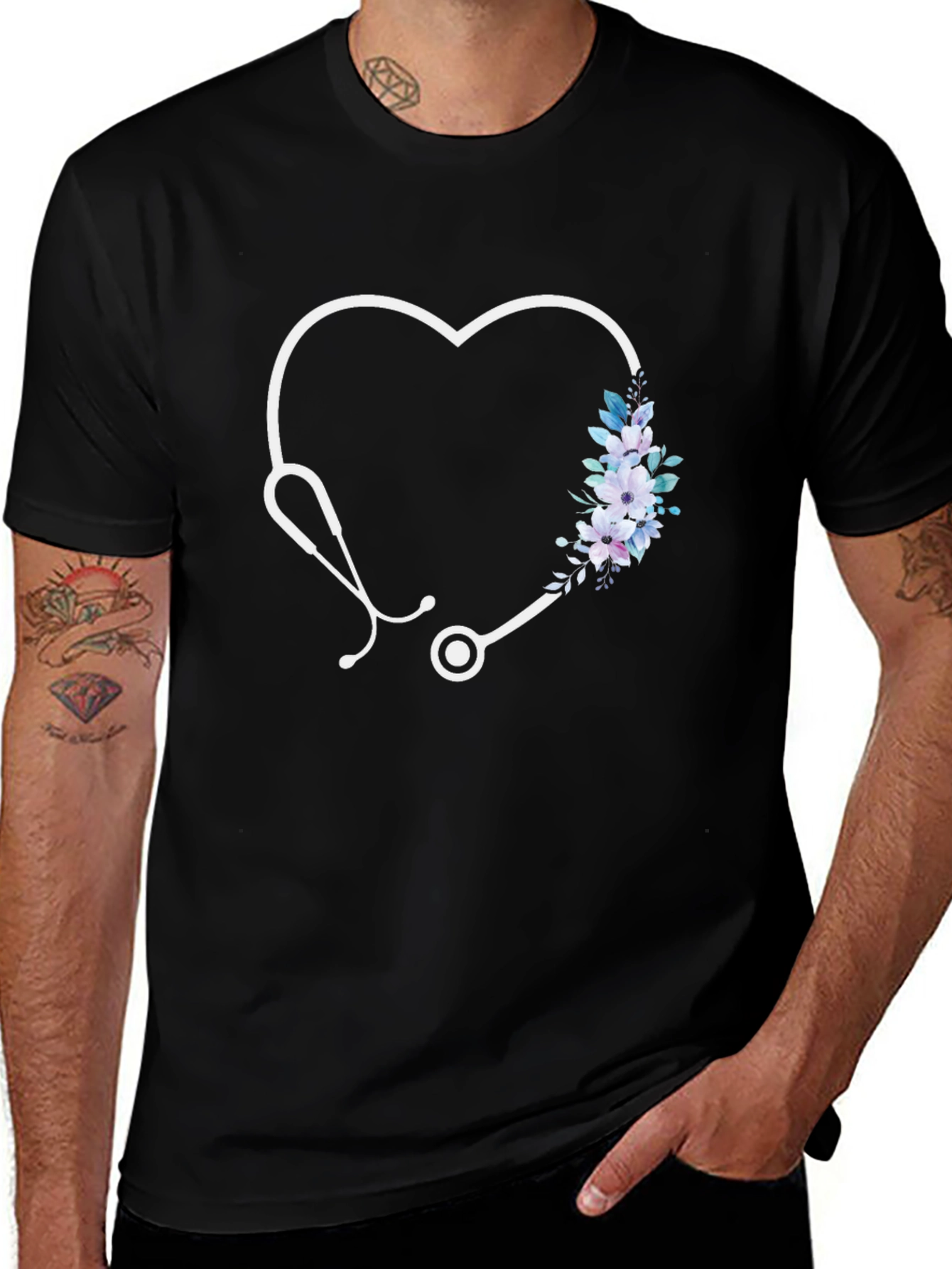 Heart Stethoscope Floral Graphic Tee