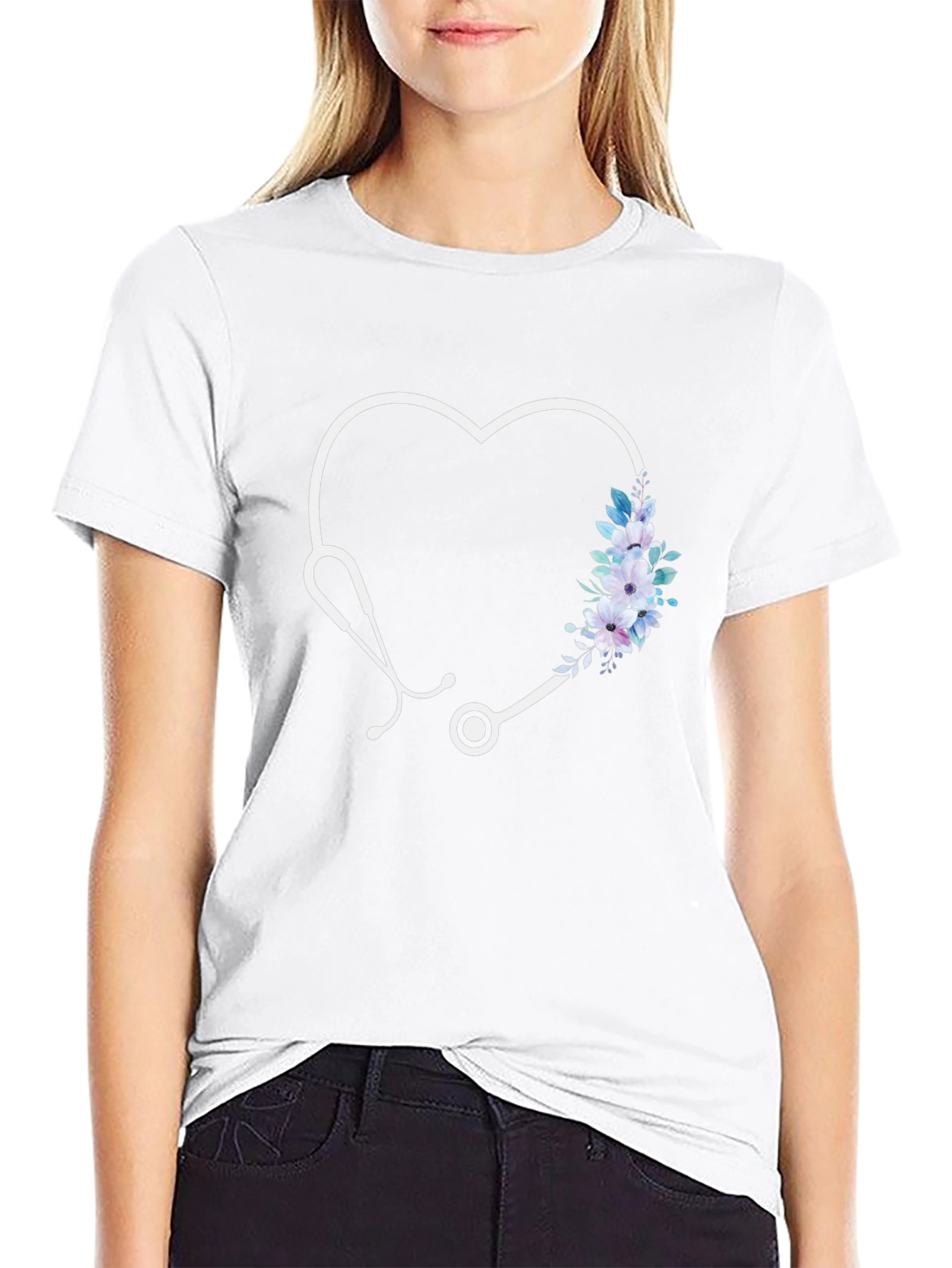 Heart Stethoscope Floral Graphic Tee